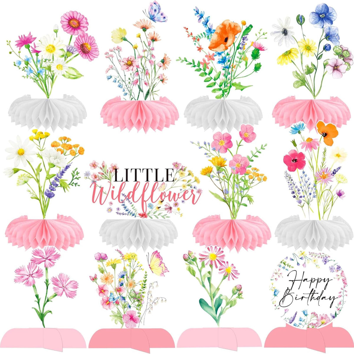 Wildflower Honeycomb Centerpieces Set of 12 Spring Table Party Decor