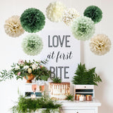 Sage Green Tissue Pom Poms Flowers Boho Party Decor Set