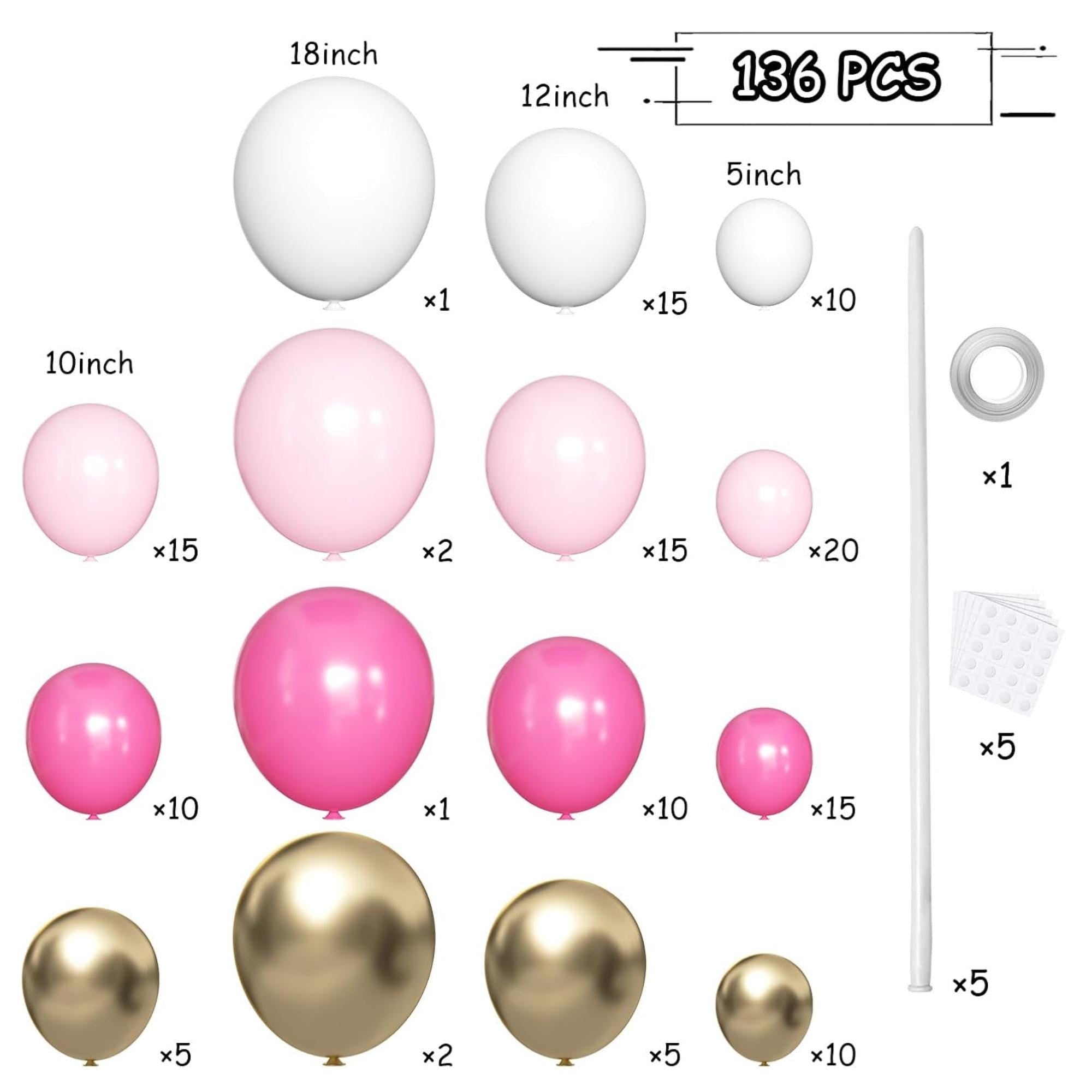 Gold Rose Pink White Balloon Arch Kit, Elegant Party Decorations