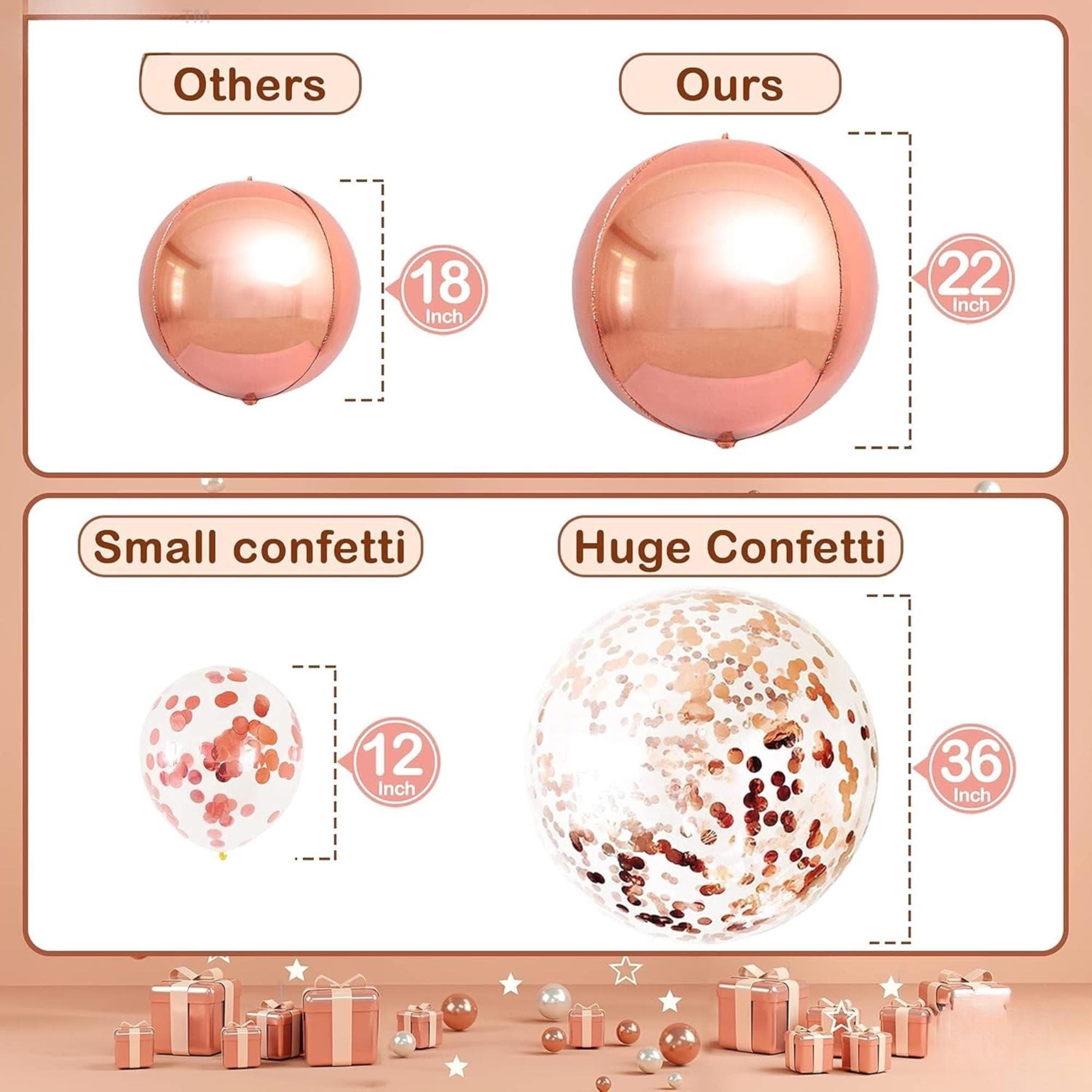 36 Inch Rose Gold Confetti Balloons, 21 Pack Oversized Party Decorations