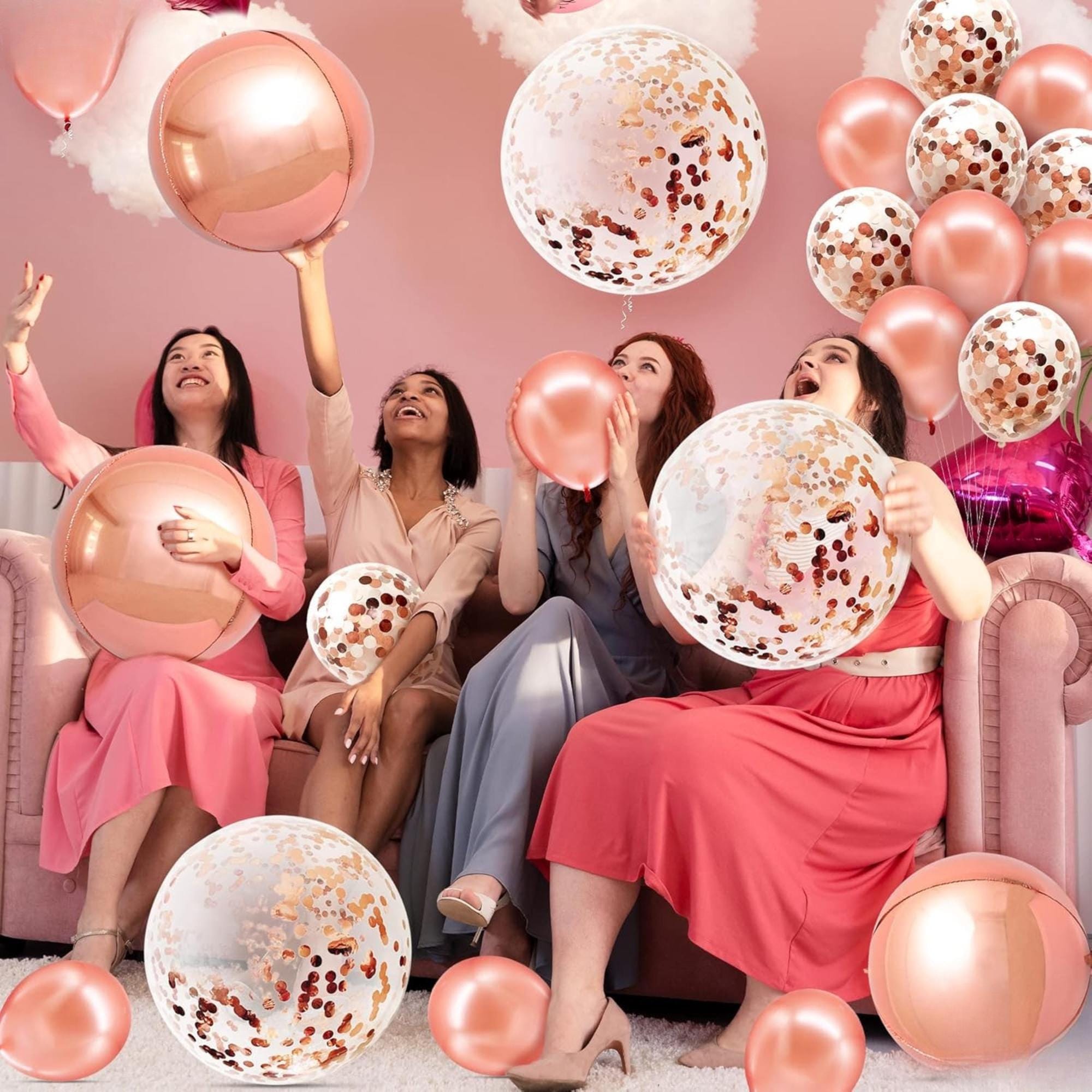 36 Inch Rose Gold Confetti Balloons, 21 Pack Oversized Party Decorations