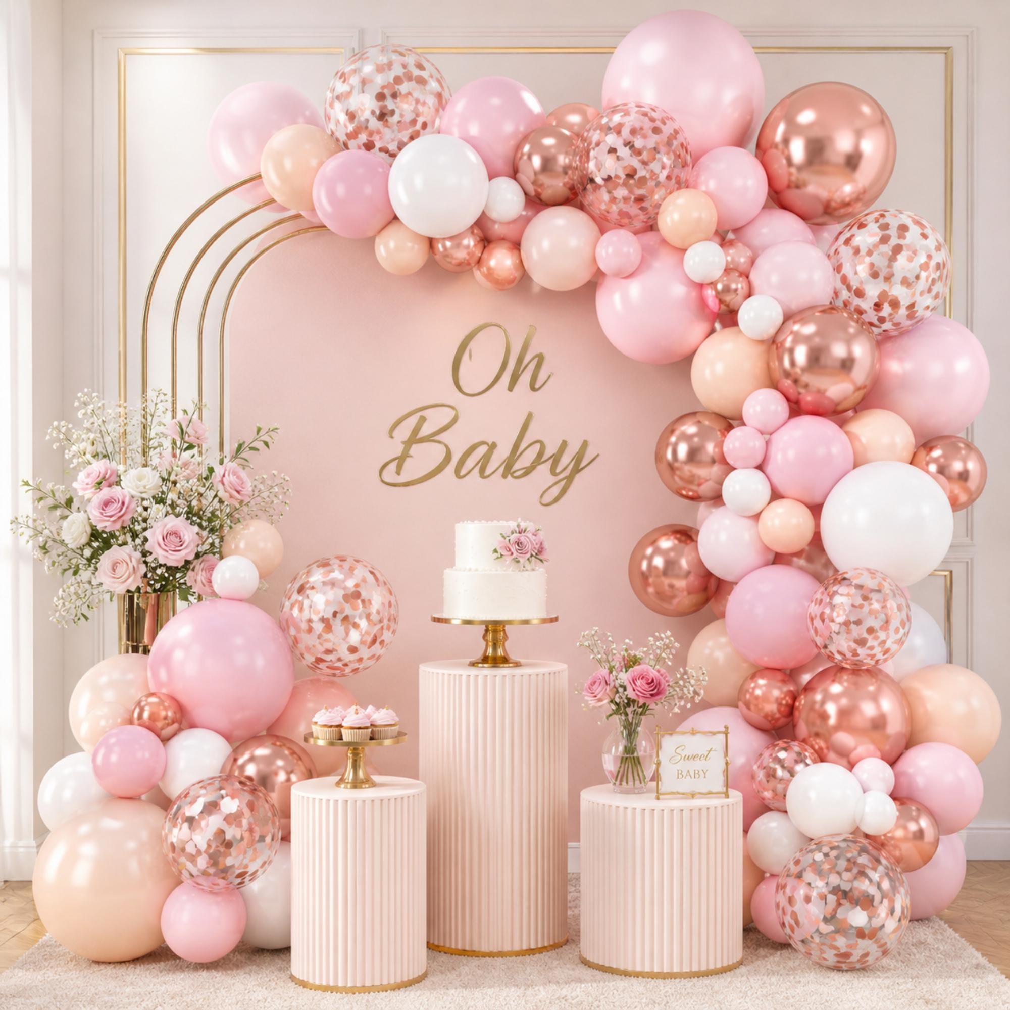 Rose Gold Balloon Arch Kit, Pink White Gold Garland, Party Decor