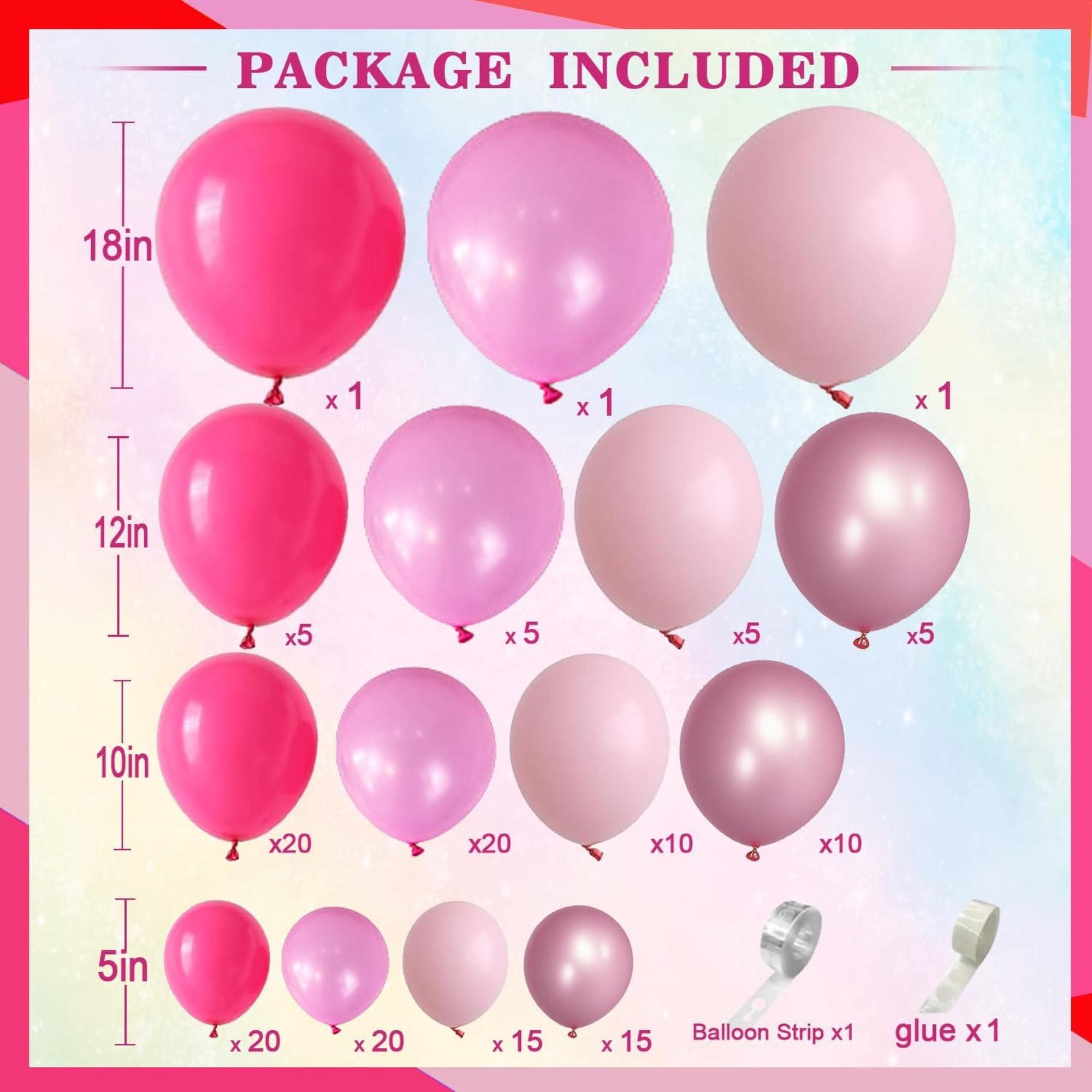 Hot Pink Rose Gold Balloon Arch Garland Kit, Princess Party Decorations