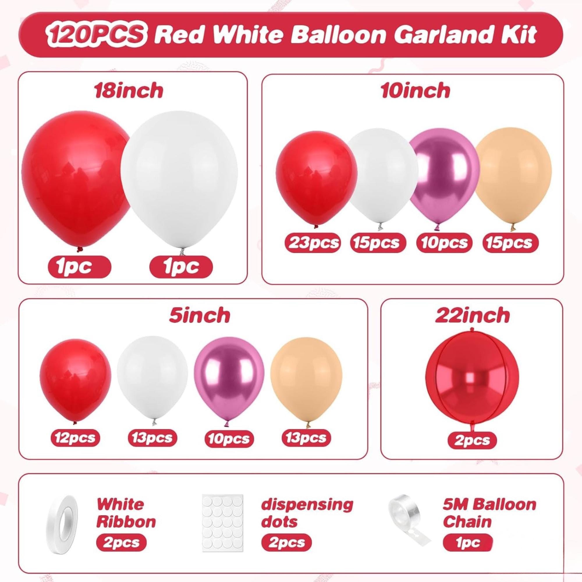 Red White Magenta Balloon Arch Kit, Romantic Party Garland Decorations
