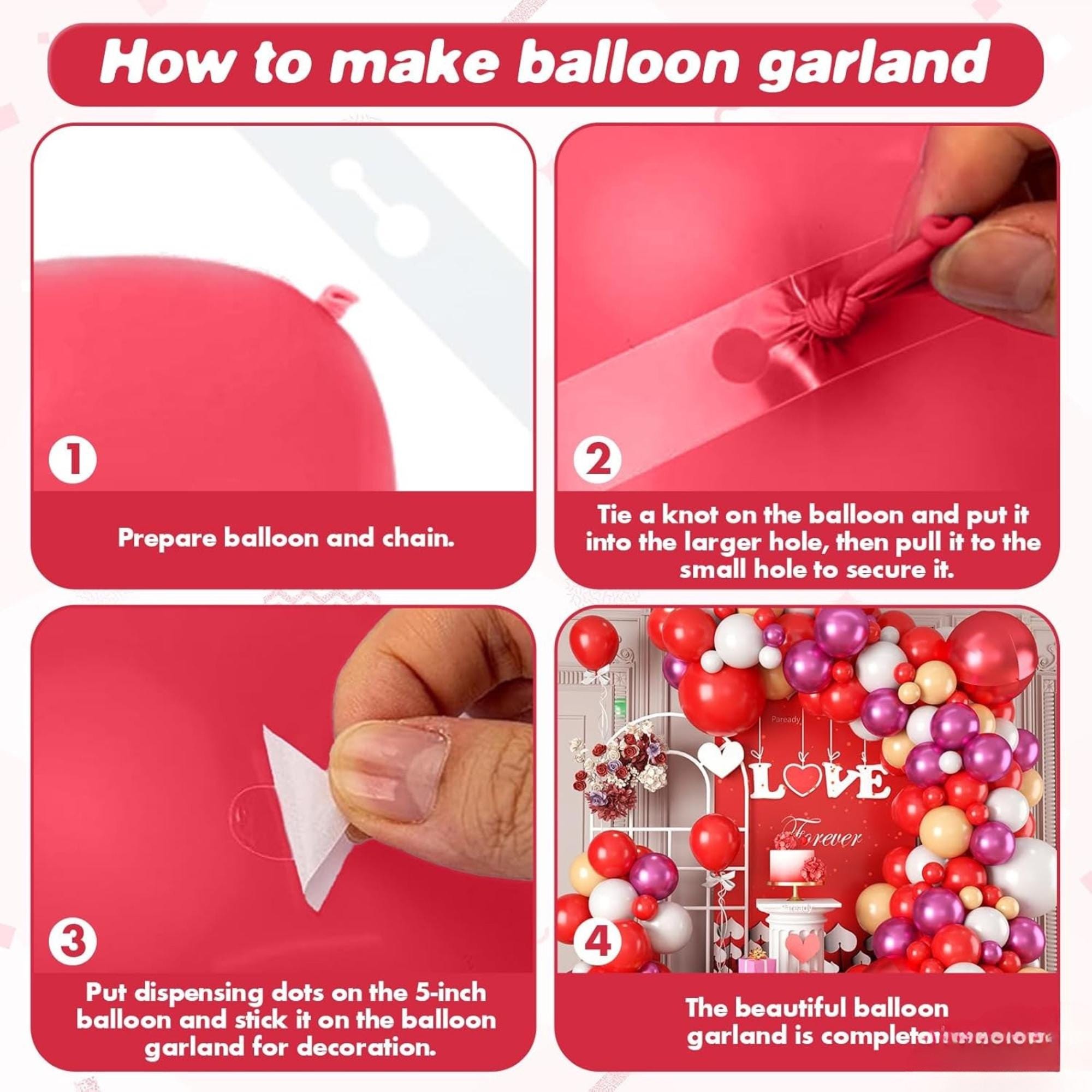 Red White Magenta Balloon Arch Kit, Romantic Party Garland Decorations