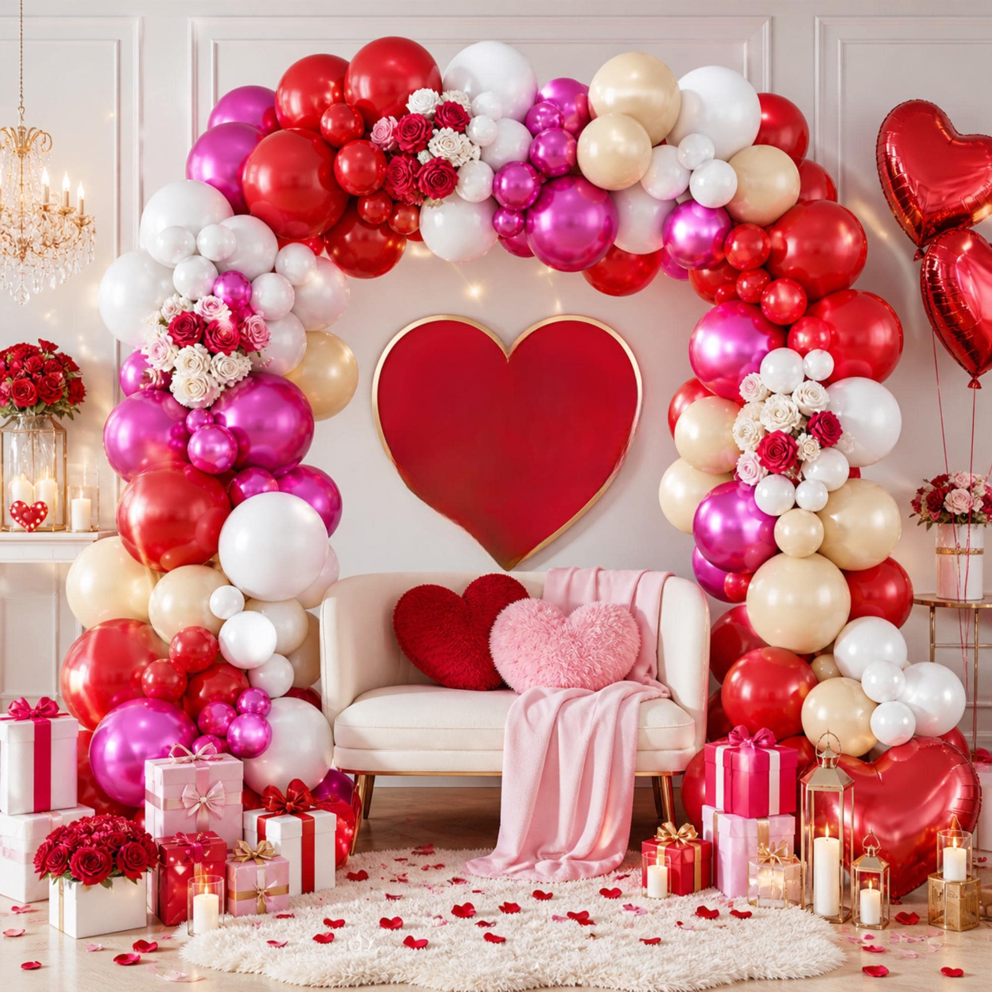 Red White Magenta Balloon Arch Kit, Romantic Party Garland Decorations