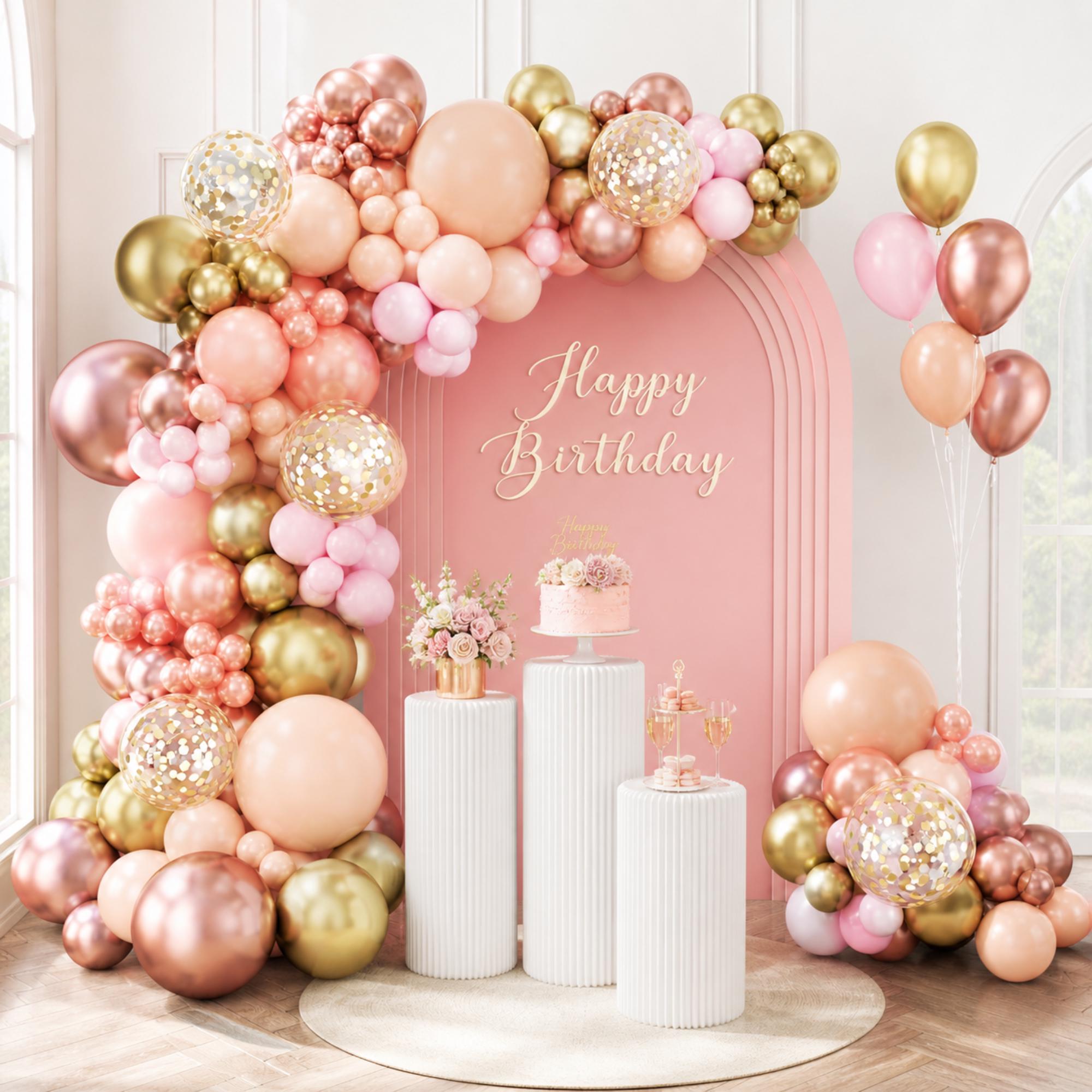 Metallic Balloon Arch Kit, Rose Gold Pink Gold Party Garland Decorations