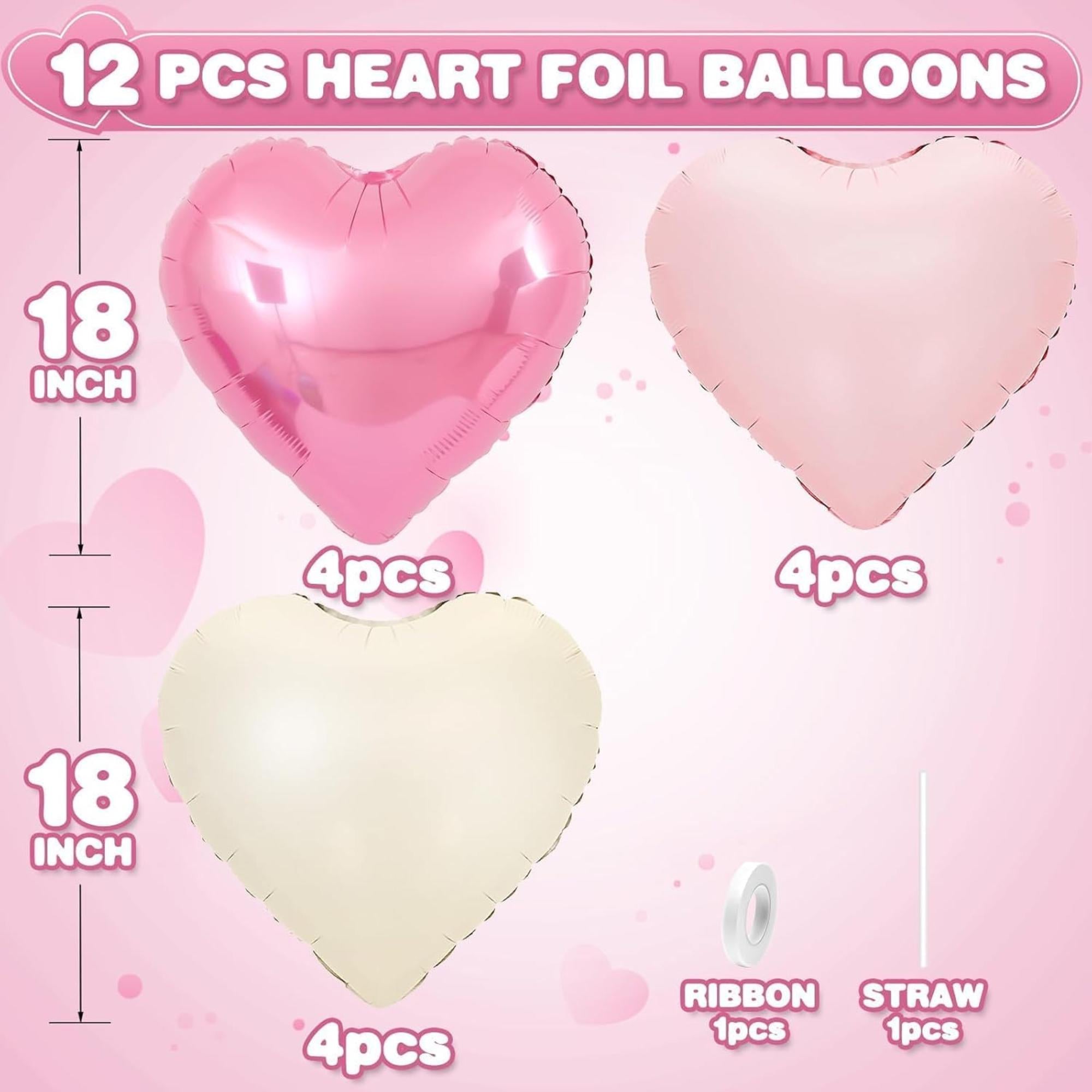 12pcs Heart Foil Balloons, Baby Pink Cream 18Inch Party Decor
