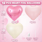 12pcs Heart Foil Balloons, Baby Pink Cream 18Inch Party Decor