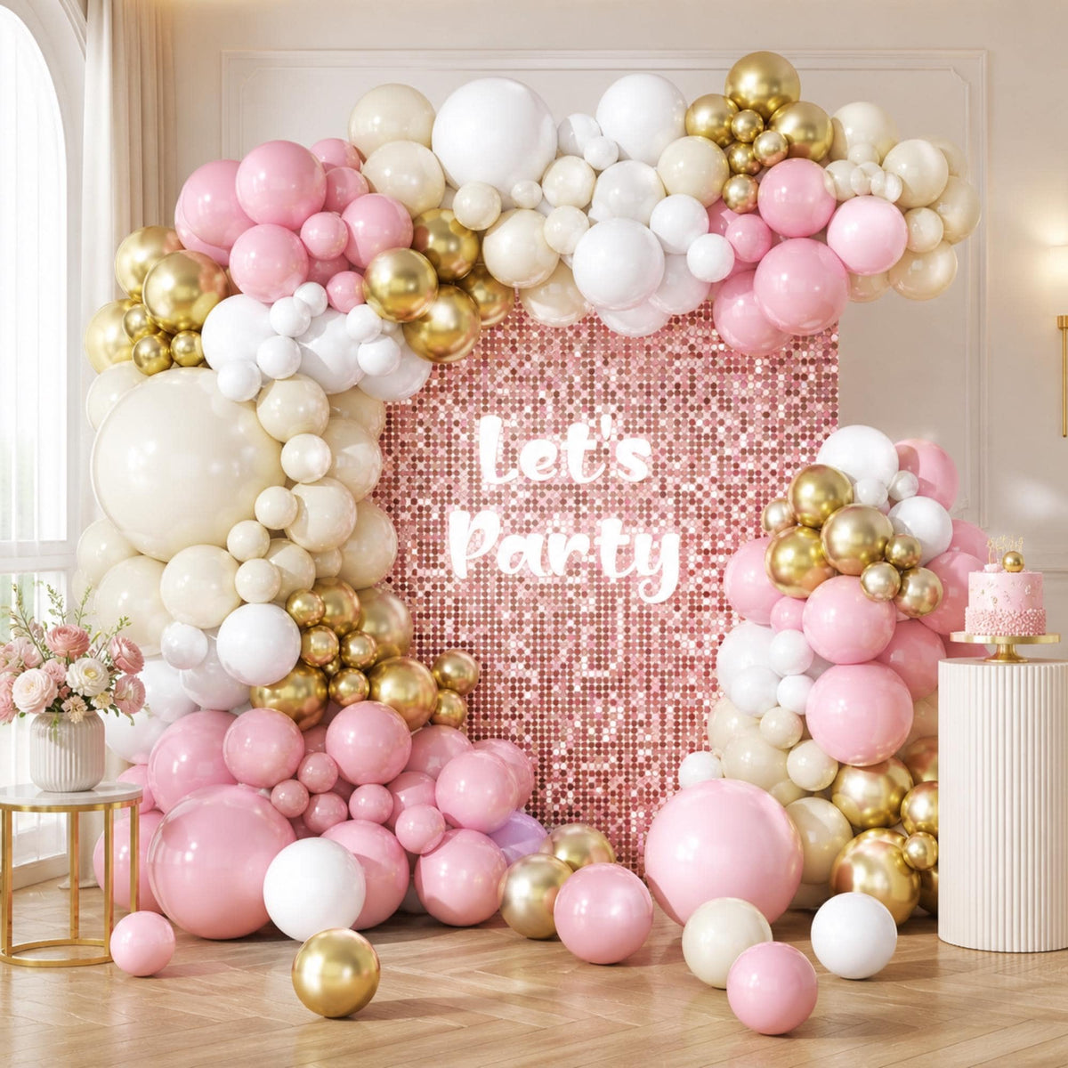 Pink White Gold Balloon Arch Garland Kit, Baby Shower Bridal Party Decor