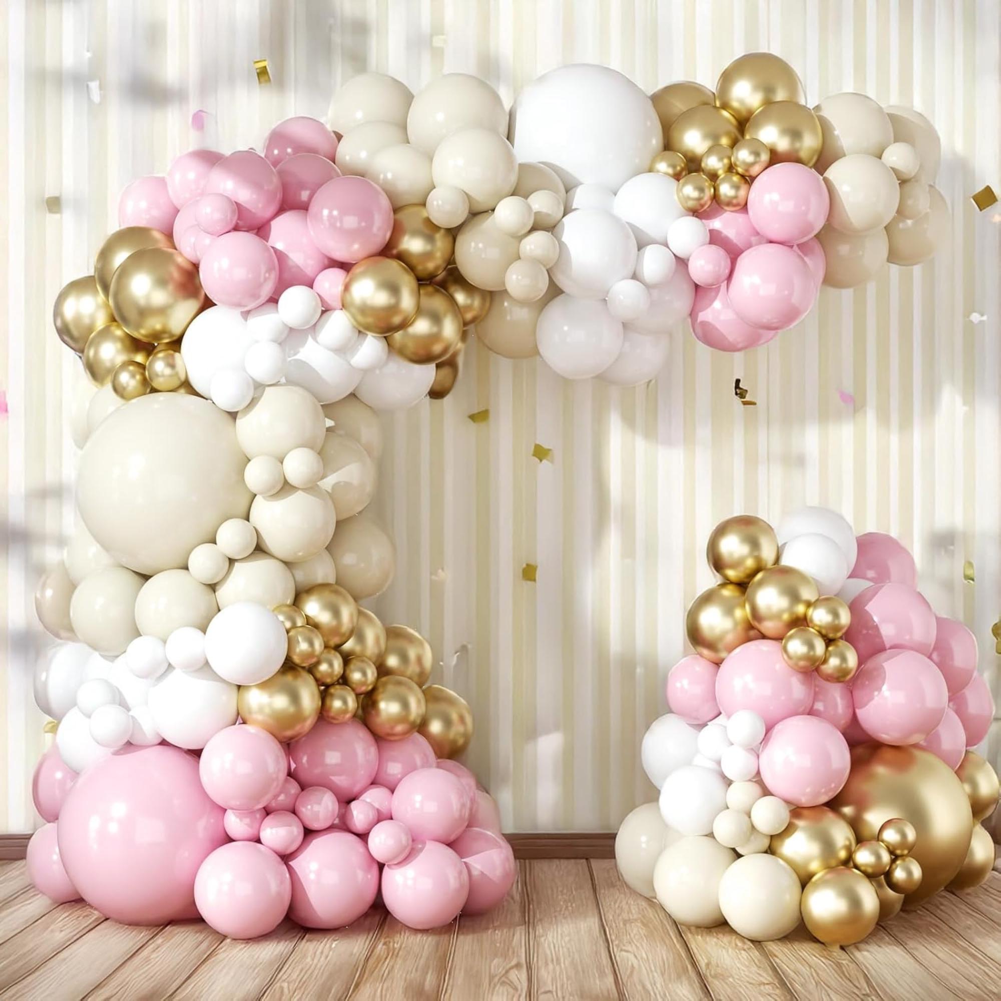 Pink White Gold Balloon Arch Garland Kit, Baby Shower Bridal Party Decor
