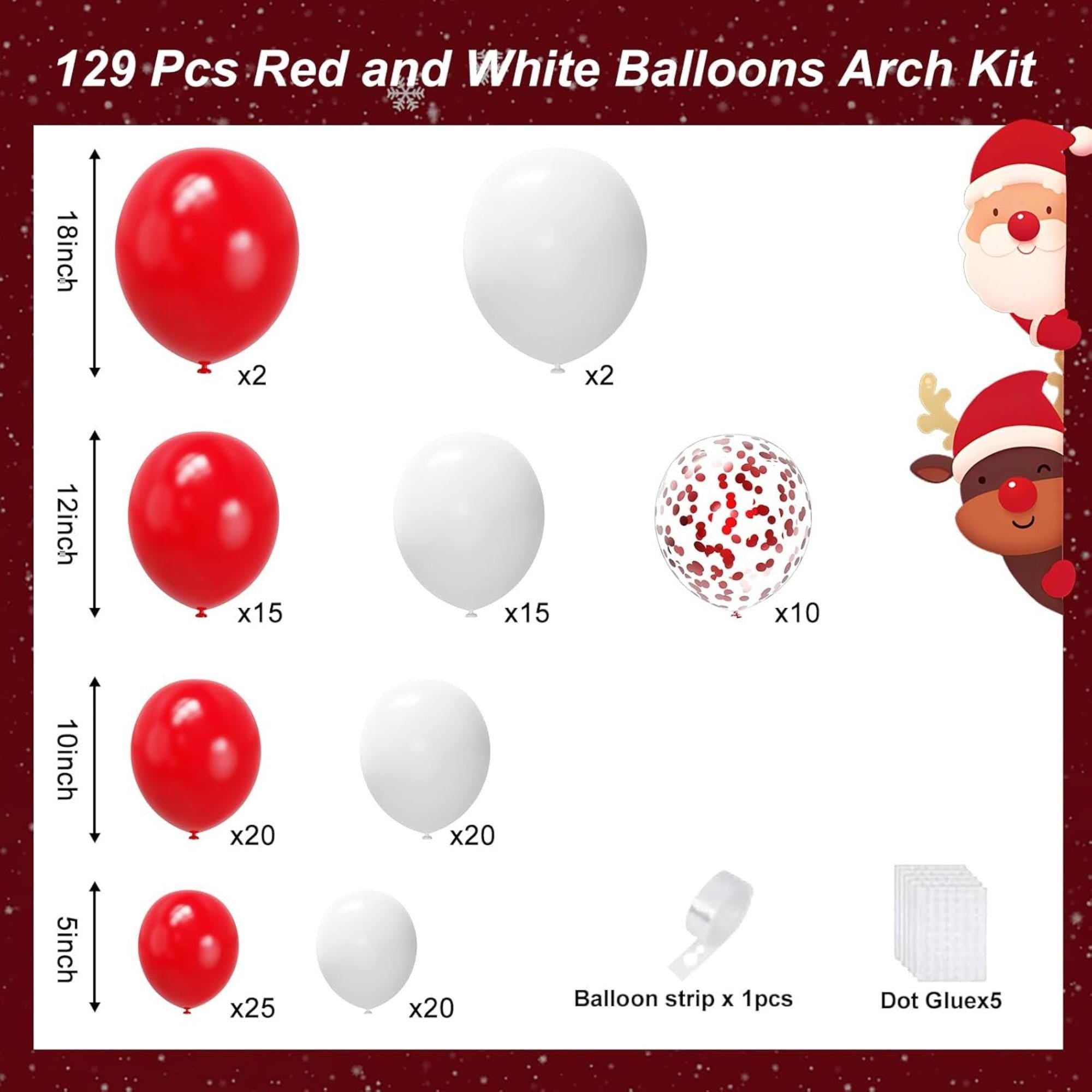 Red White Balloon Arch Kit, Mixed Size Garland Party Decor