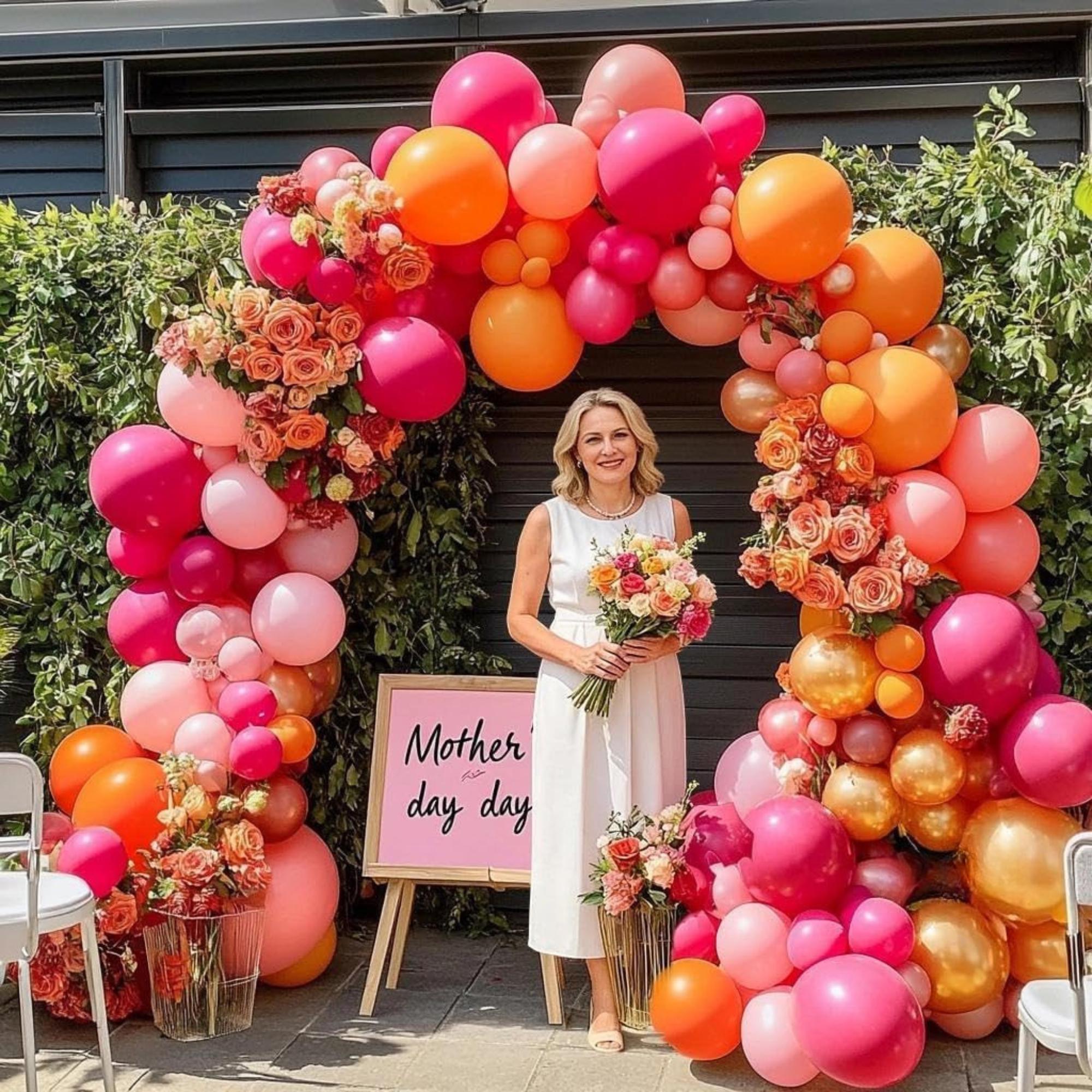 Pink Orange Balloon Arch Kit, Double Stuffed Garland, Tropical Party Decorations