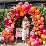 Pink Orange Balloon Arch Kit, Double Stuffed Garland, Tropical Party Decorations