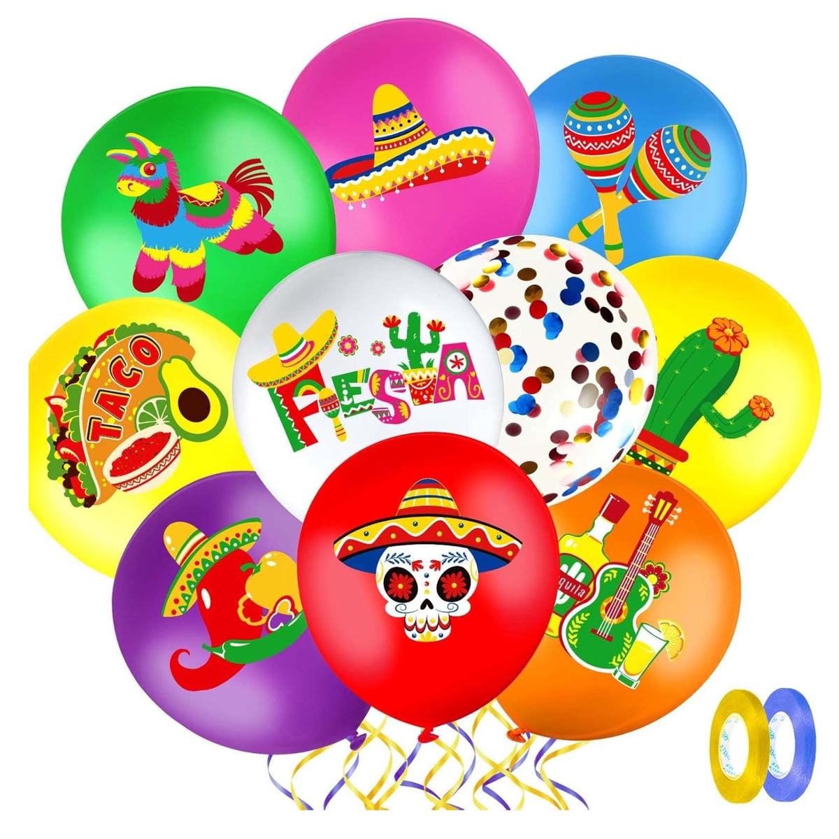 50 Pcs Mexican Fiesta Party Balloons Decorations Taco Latex Confetti 12 Inch Kit