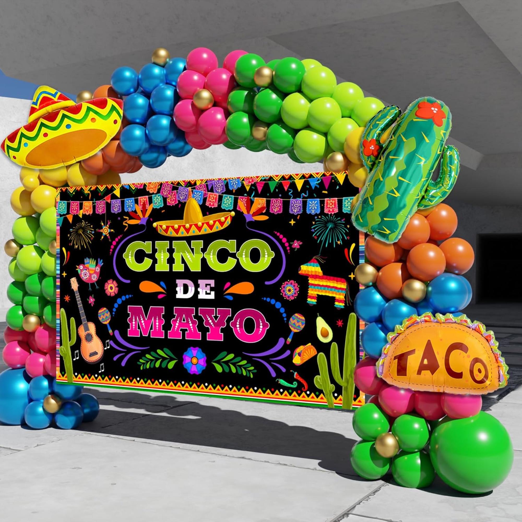 148PCS Fiesta Balloon Arch Kit Cinco De Mayo Backdrop Taco Cactus Party Decor