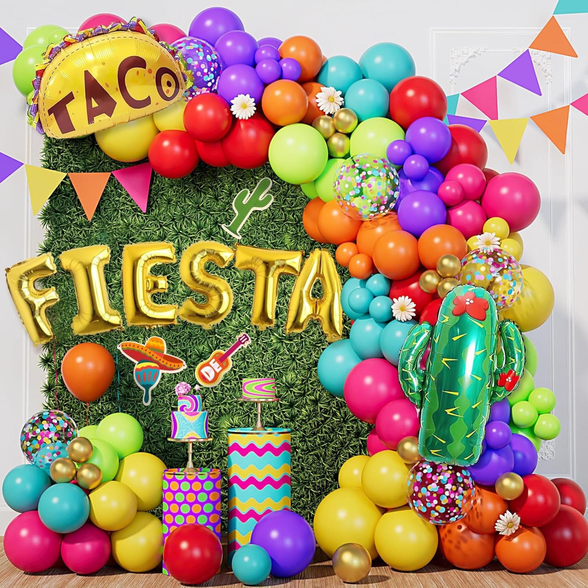 154PCS Fiesta Balloon Arch Kit Cinco De Mayo Taco Cactus Llama Party Decor Set