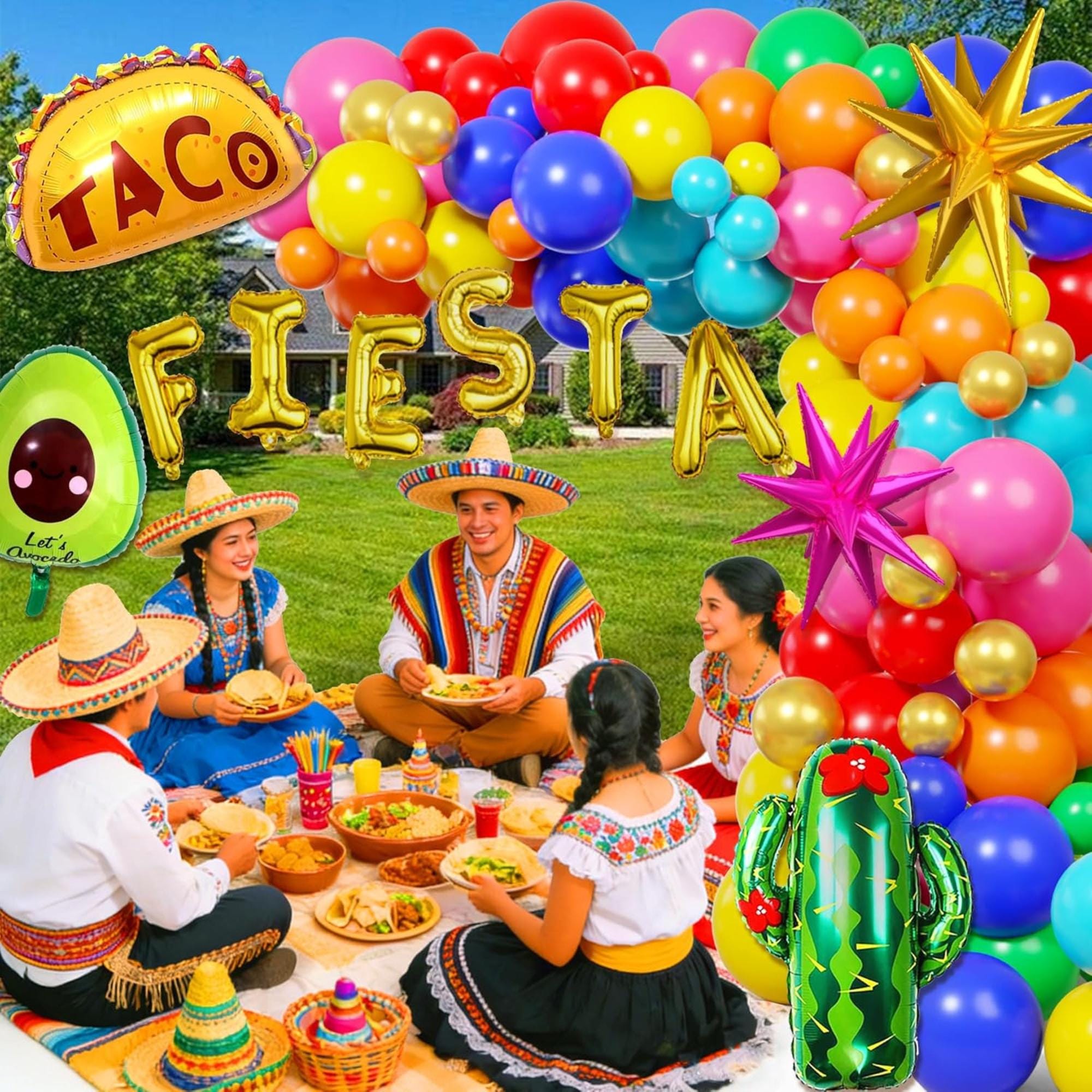 Fiesta Balloon Arch Kit Mexican Taco Cactus Avocado Party Garland Decor Set
