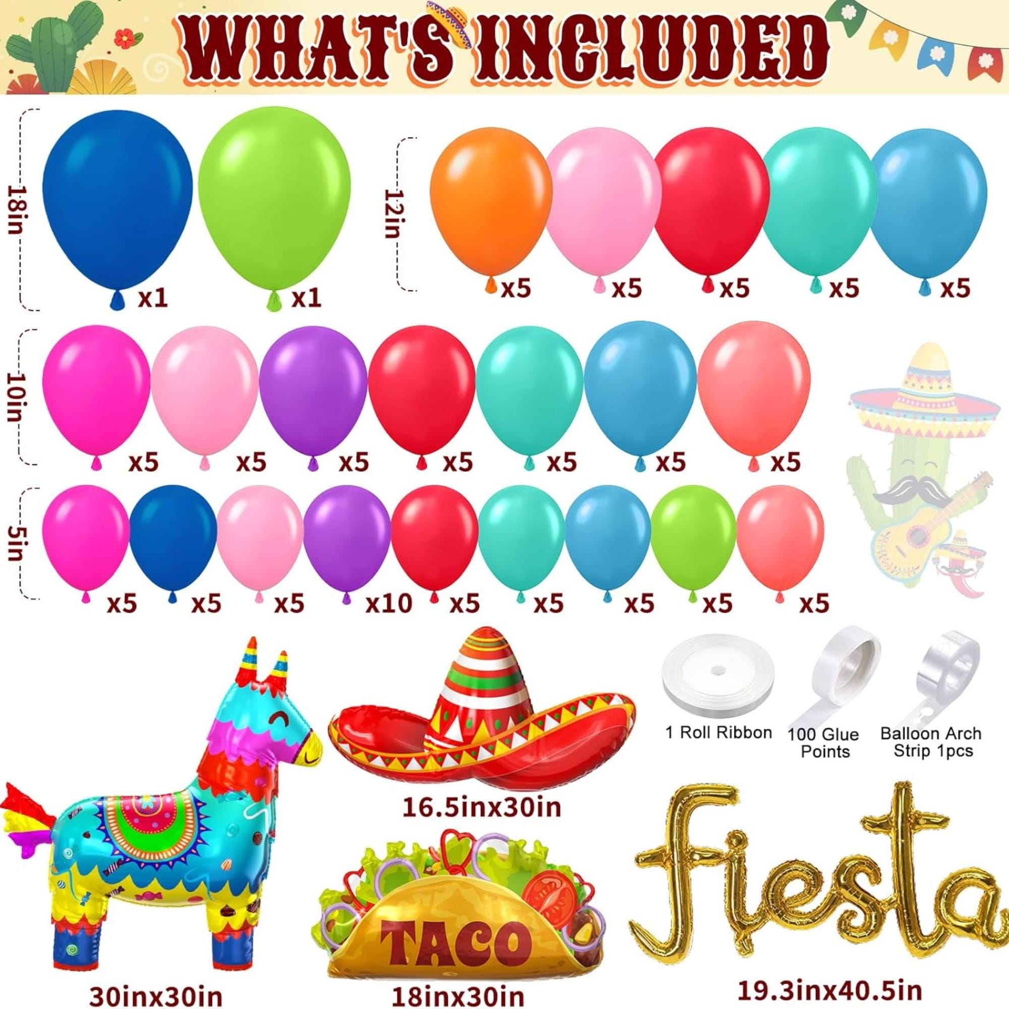 Cinco De Mayo Fiesta Balloon Arch Kit Llama Taco Sombrero Rainbow Party Decor