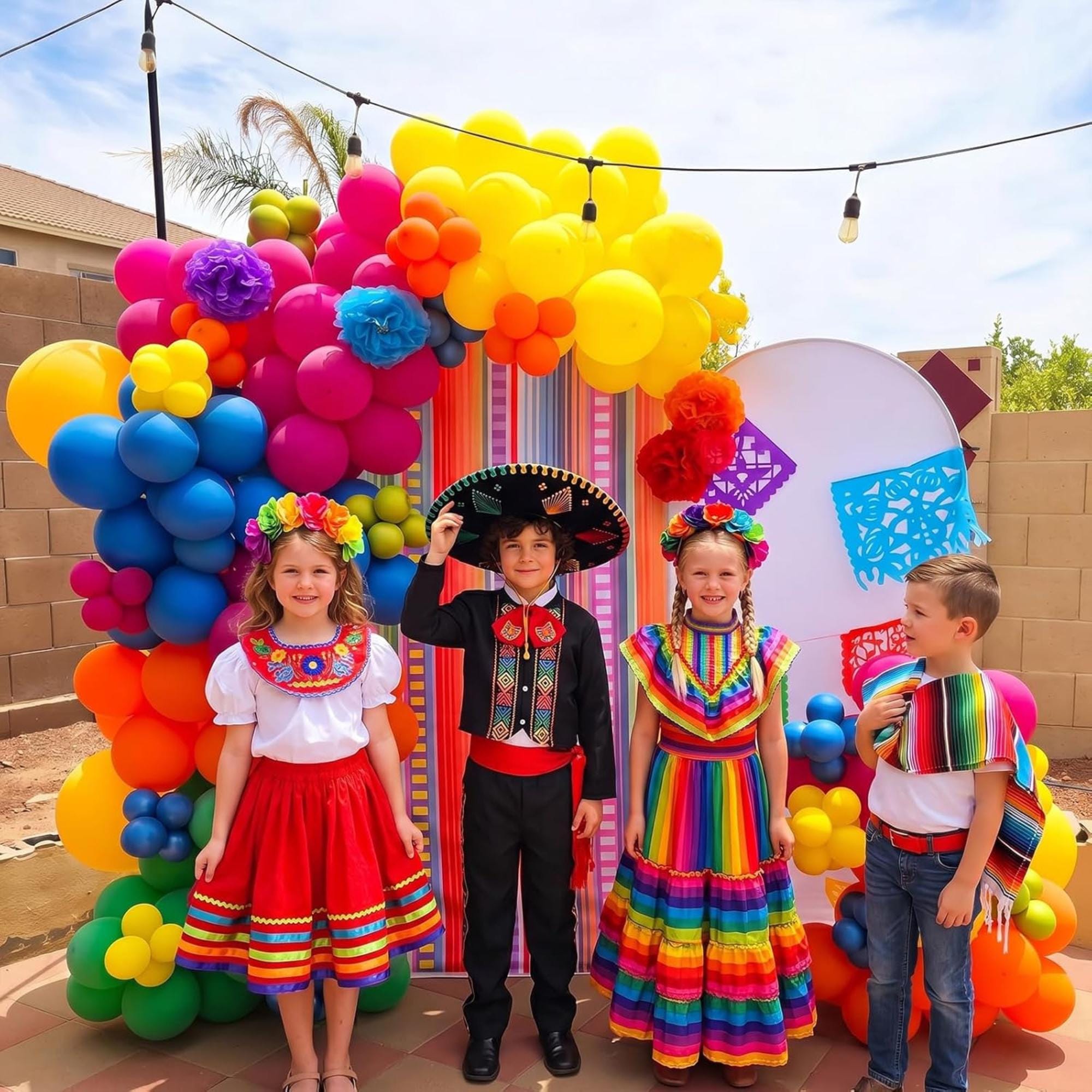 60Pcs Mexican Fiesta Rainbow Balloons 12 Inch Cinco De Mayo Party Decor Set Kit