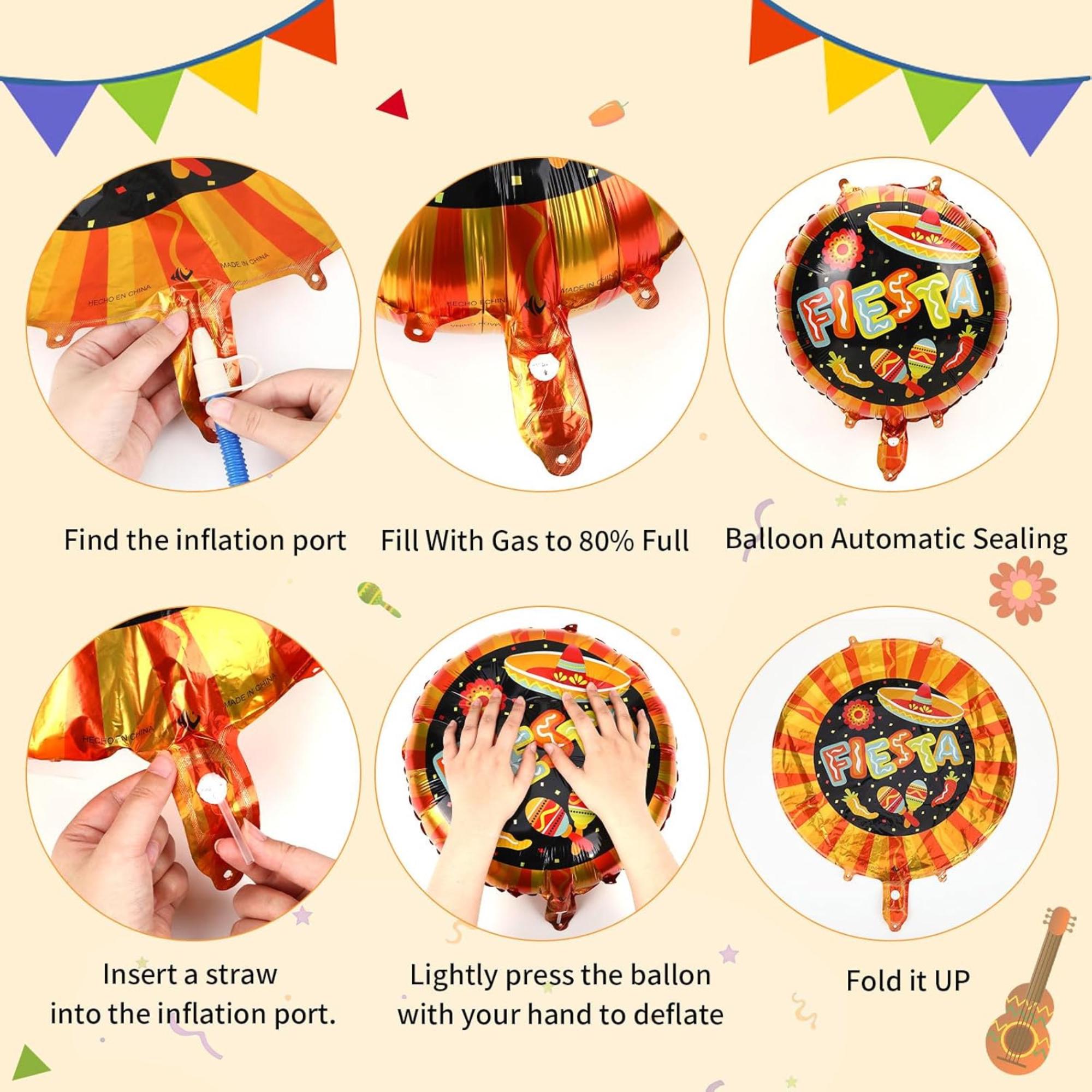 16Pcs Fiesta Foil Balloons Cactus Taco Avocado Cinco De Mayo Party Decor Set