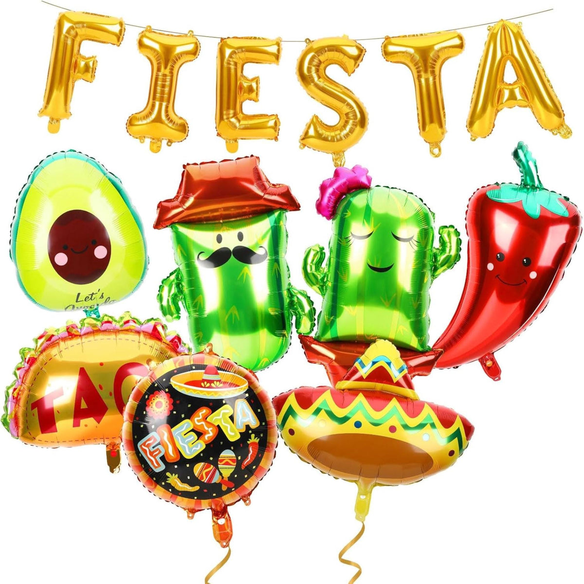 16Pcs Fiesta Foil Balloons Cactus Taco Avocado Cinco De Mayo Party Decor Set