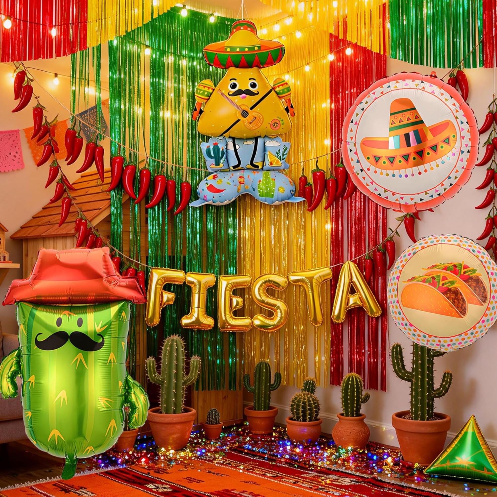 Fiesta Party Decorations Cactus Taco Cinco De Mayo Balloons Mexican Theme Set