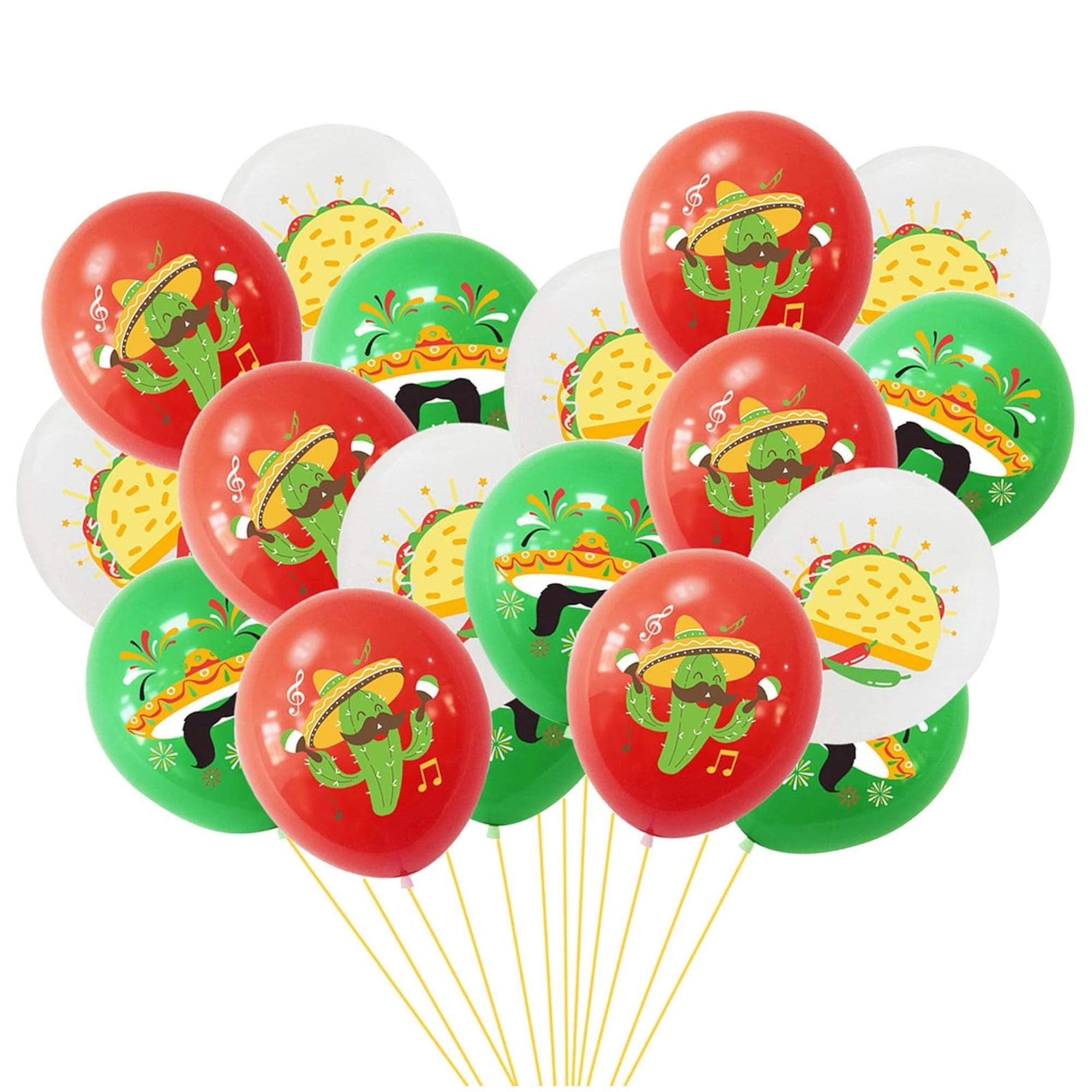 18Pcs Fiesta Latex Balloons 12 Inch Taco Cactus Sombrero Cinco De Mayo Set