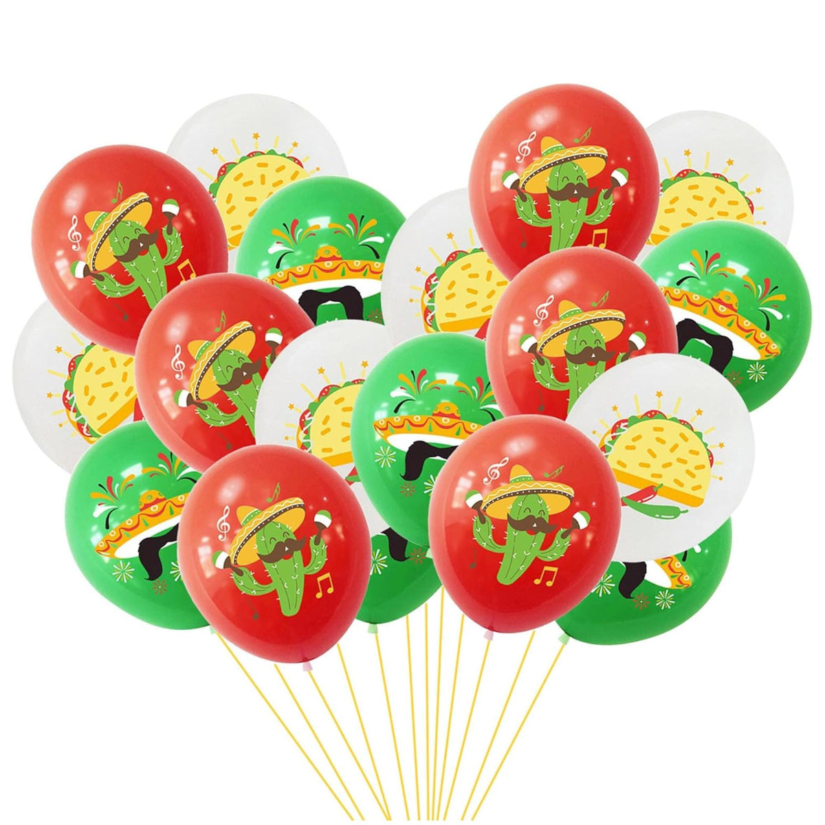 18Pcs Fiesta Latex Balloons 12 Inch Taco Cactus Sombrero Cinco De Mayo Set