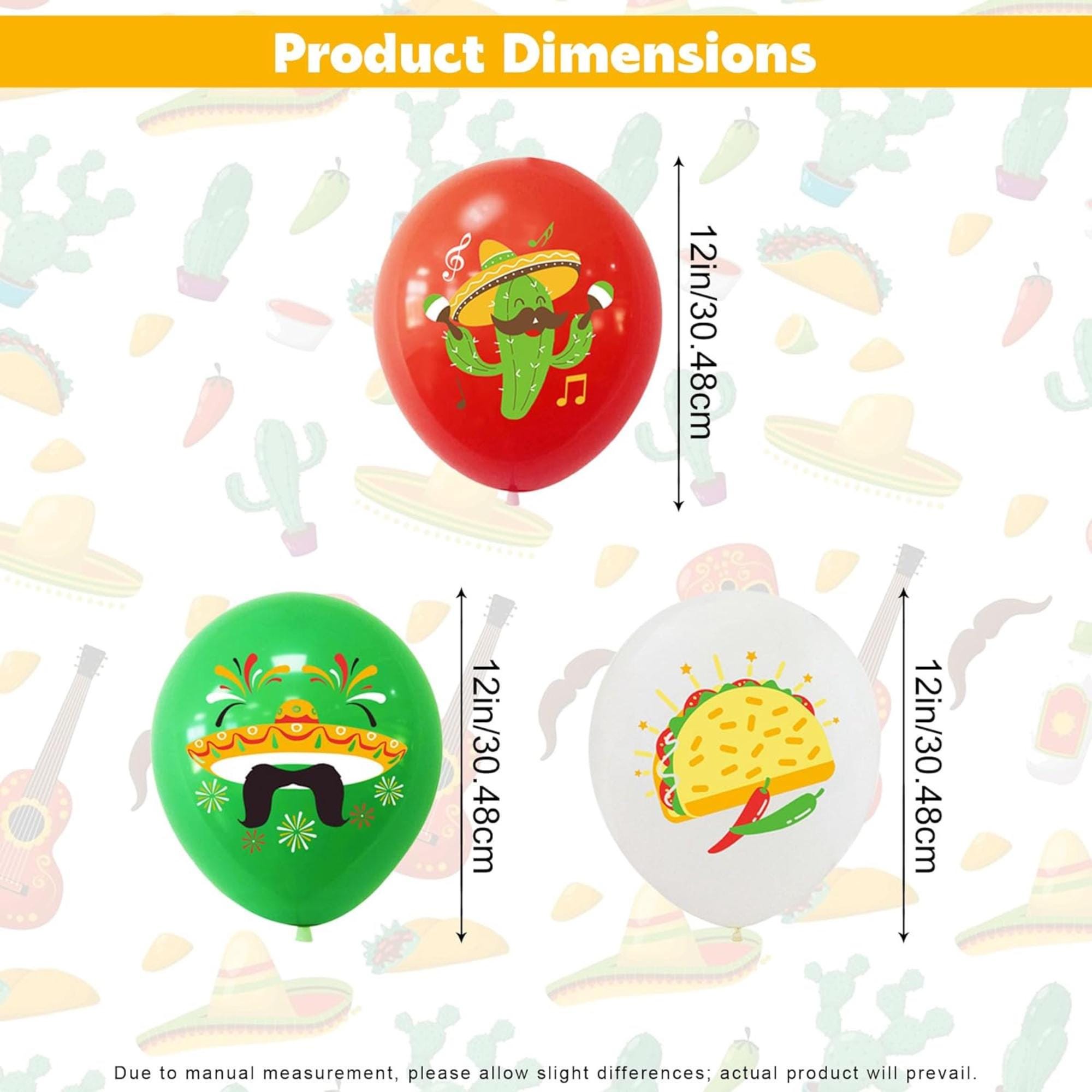 18Pcs Fiesta Latex Balloons 12 Inch Taco Cactus Sombrero Cinco De Mayo Set