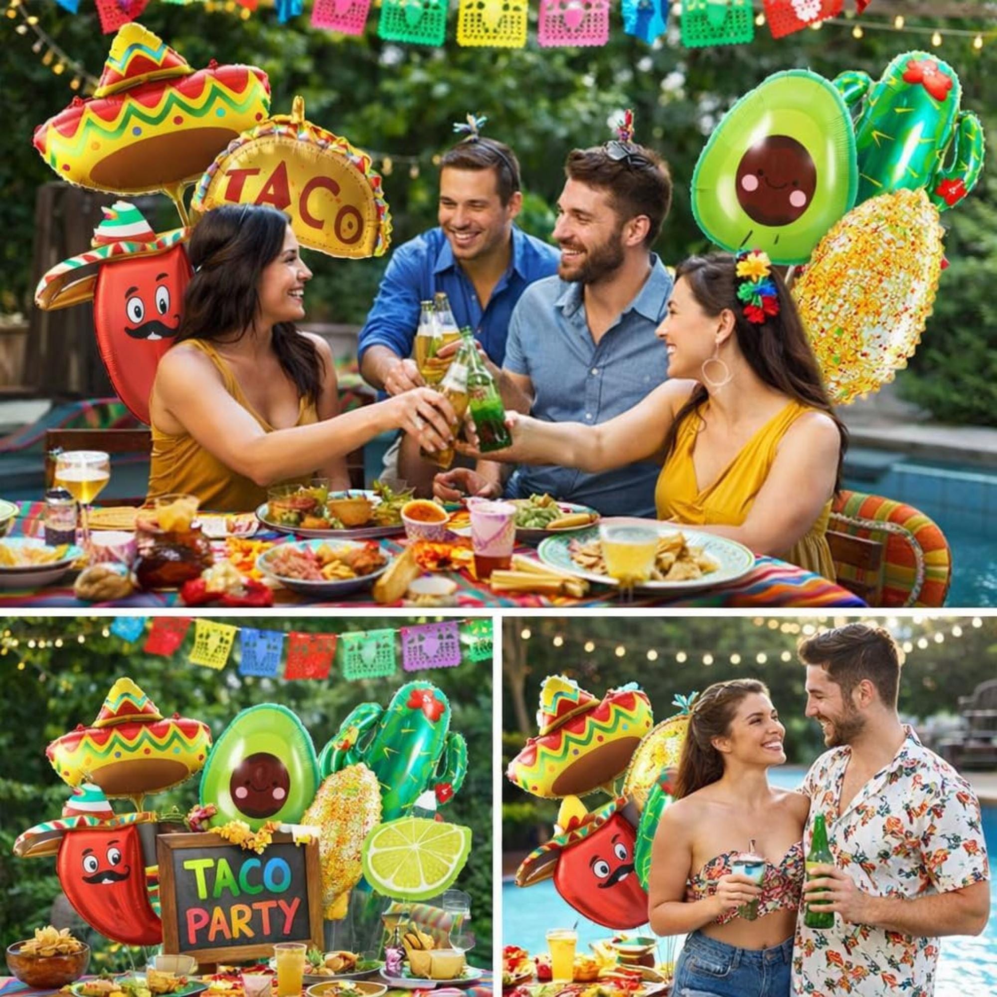 Fiesta Foil Balloon Set Taco Avocado Chili Cactus Corn Cinco De Mayo Party