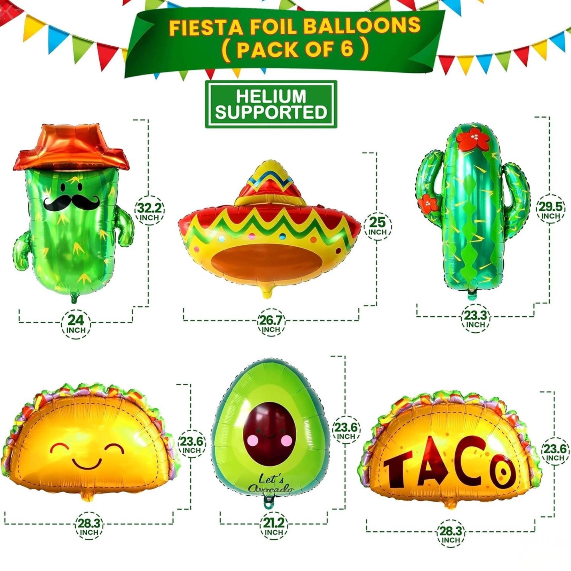 22Pcs Taco Fiesta Balloons Cinco De Mayo Cactus Party Decorations Set Kit