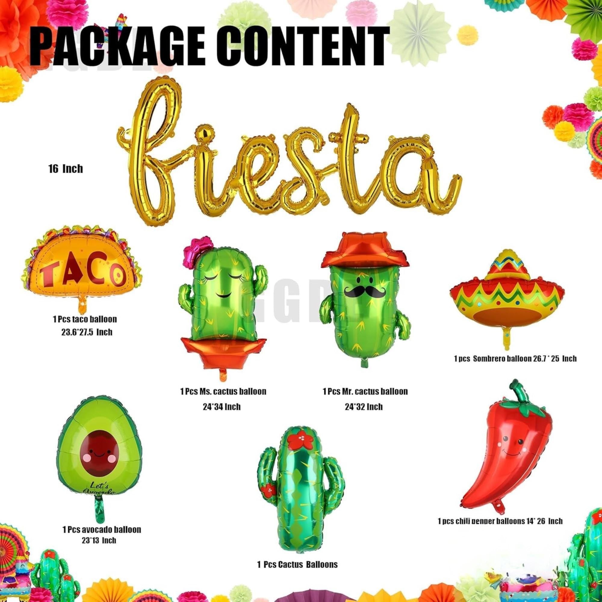 9Pcs Mexican Fiesta Balloon Set Taco Llama Cactus Cinco De Mayo Party Decor Kit