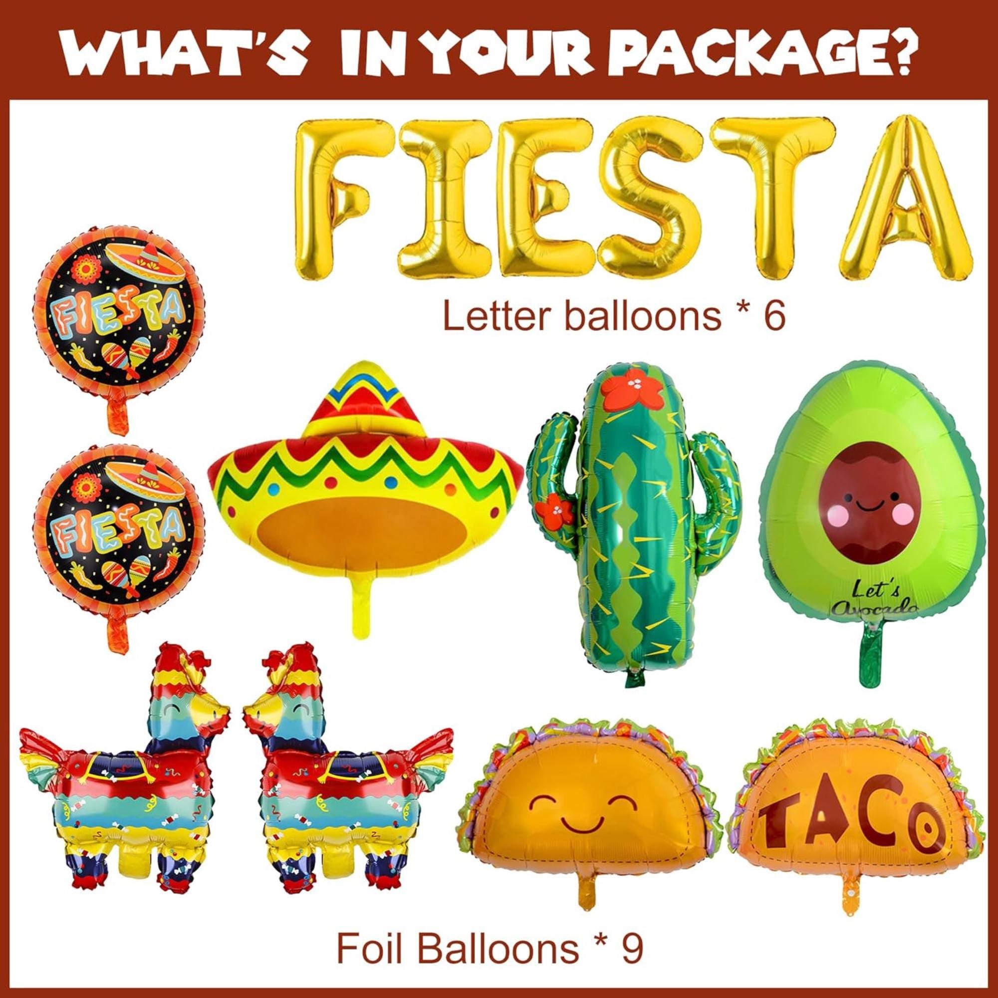 14Pcs Mexican Fiesta Balloon Set Cactus Avocado Sombrero Taco Party Decor