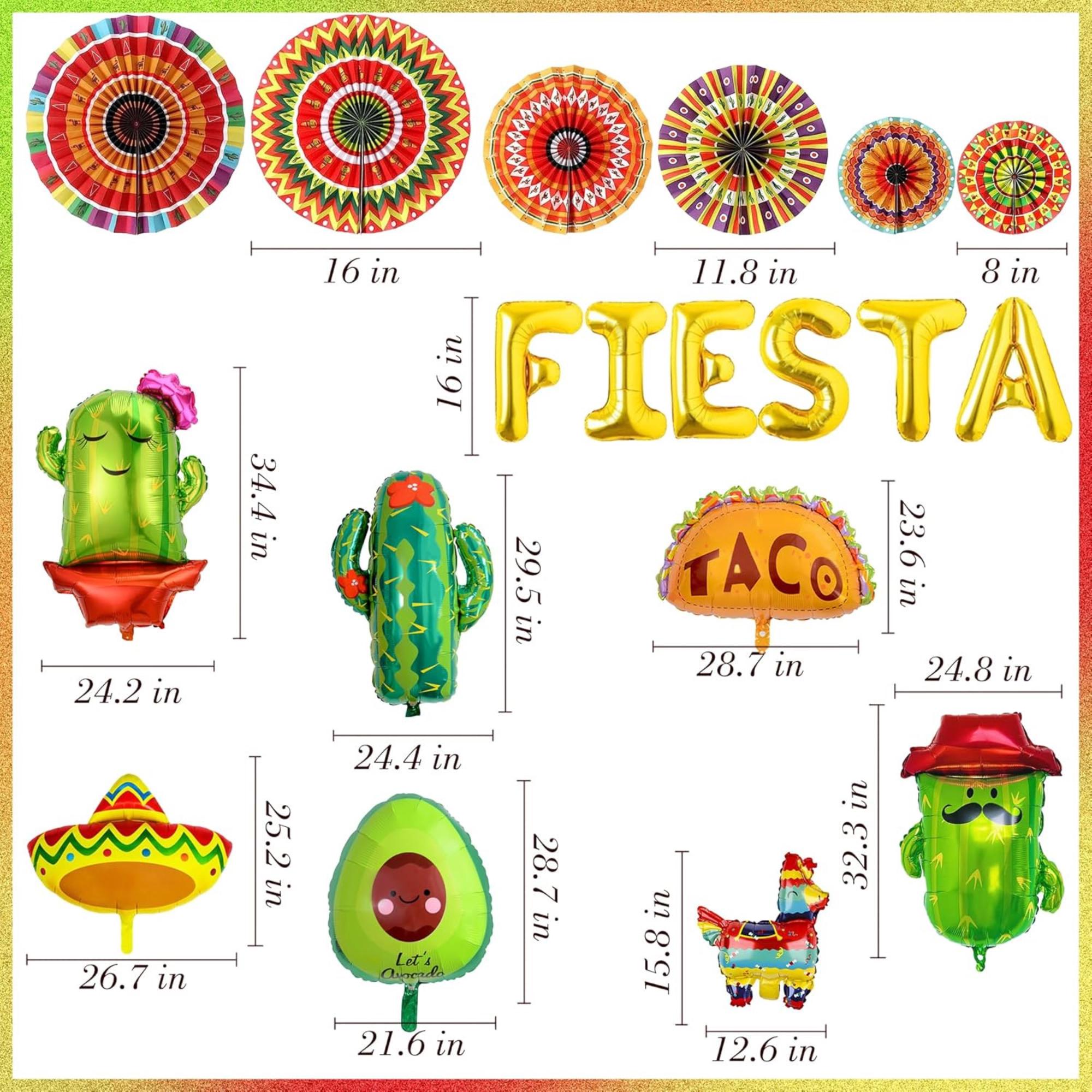 23Pcs Fiesta Party Decorations Balloons Paper Fans Hanging Swirls Decor Set