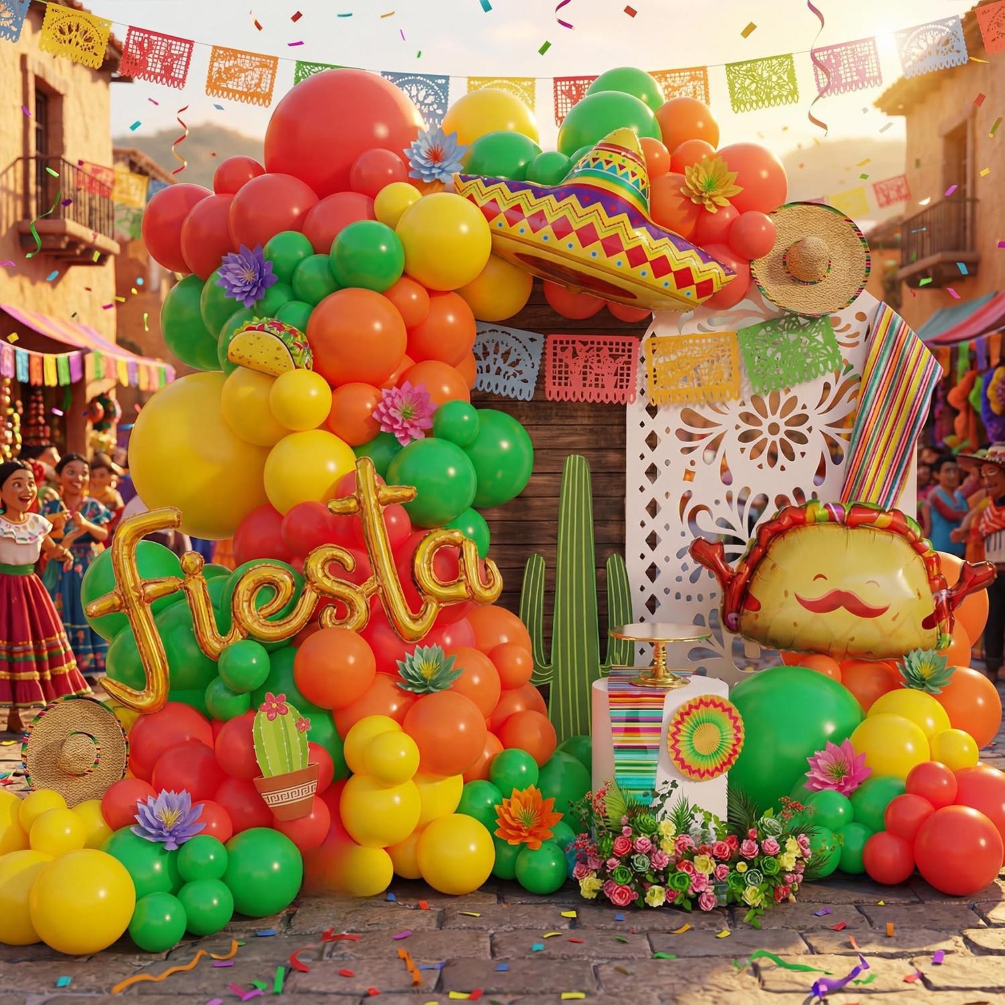 Fiesta Balloon Arch Kit Taco Straw Hat Cinco De Mayo Rainbow Party Decor Set