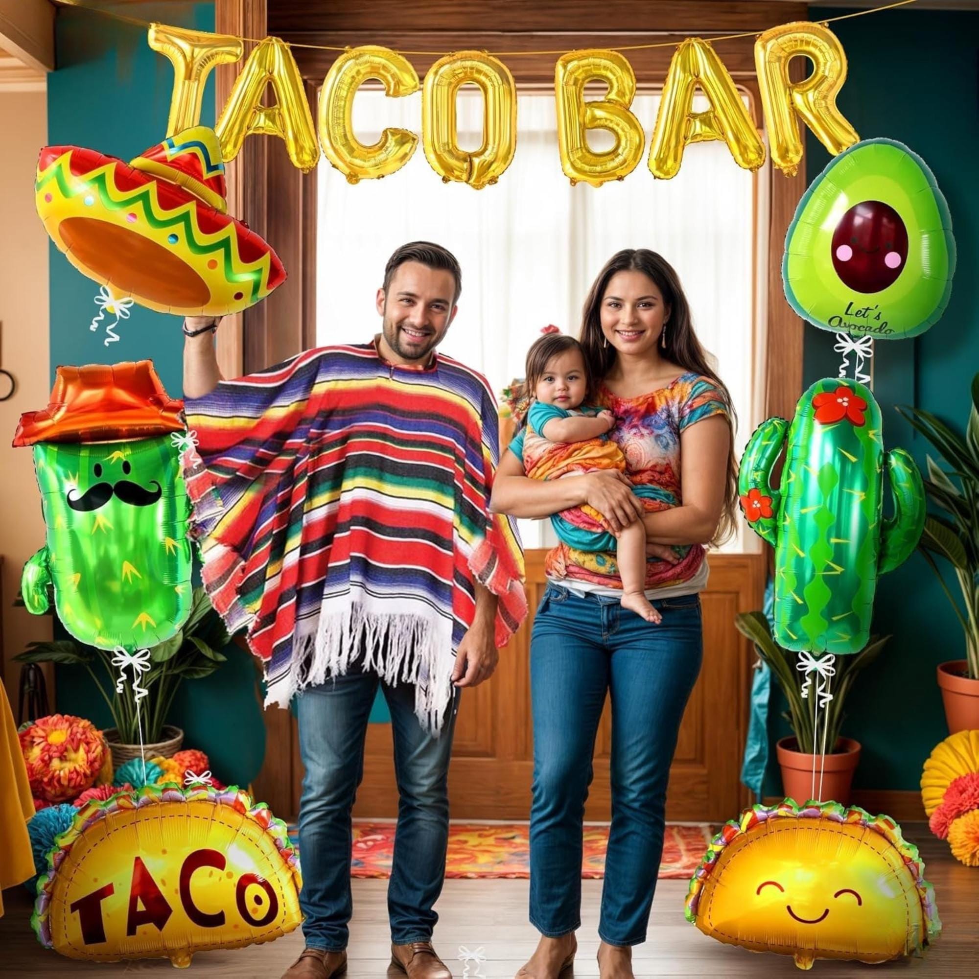 13Pcs Cinco De Mayo Fiesta Decorations Taco Bar Cactus Balloon Party Set Kit