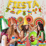 20Pcs Mexican Fiesta Party Decorations Paper Fans Cactus Swirls Flag Banner Set