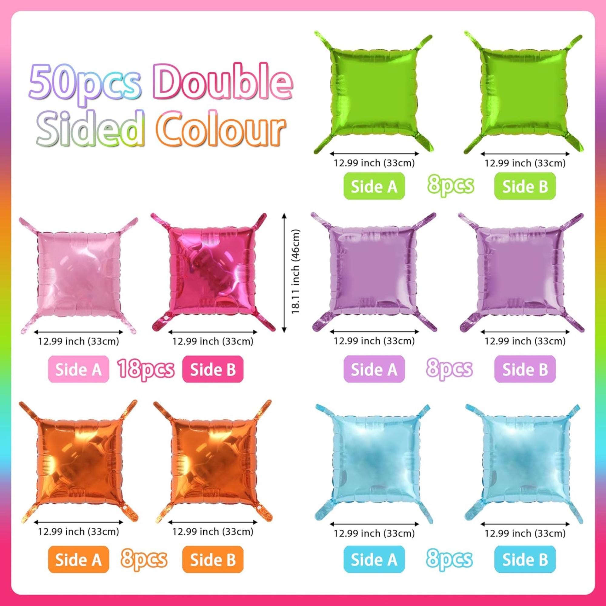 50Pcs Fiesta Balloon Wall Backdrop Rainbow Square Cinco De Mayo Party Decor Kit