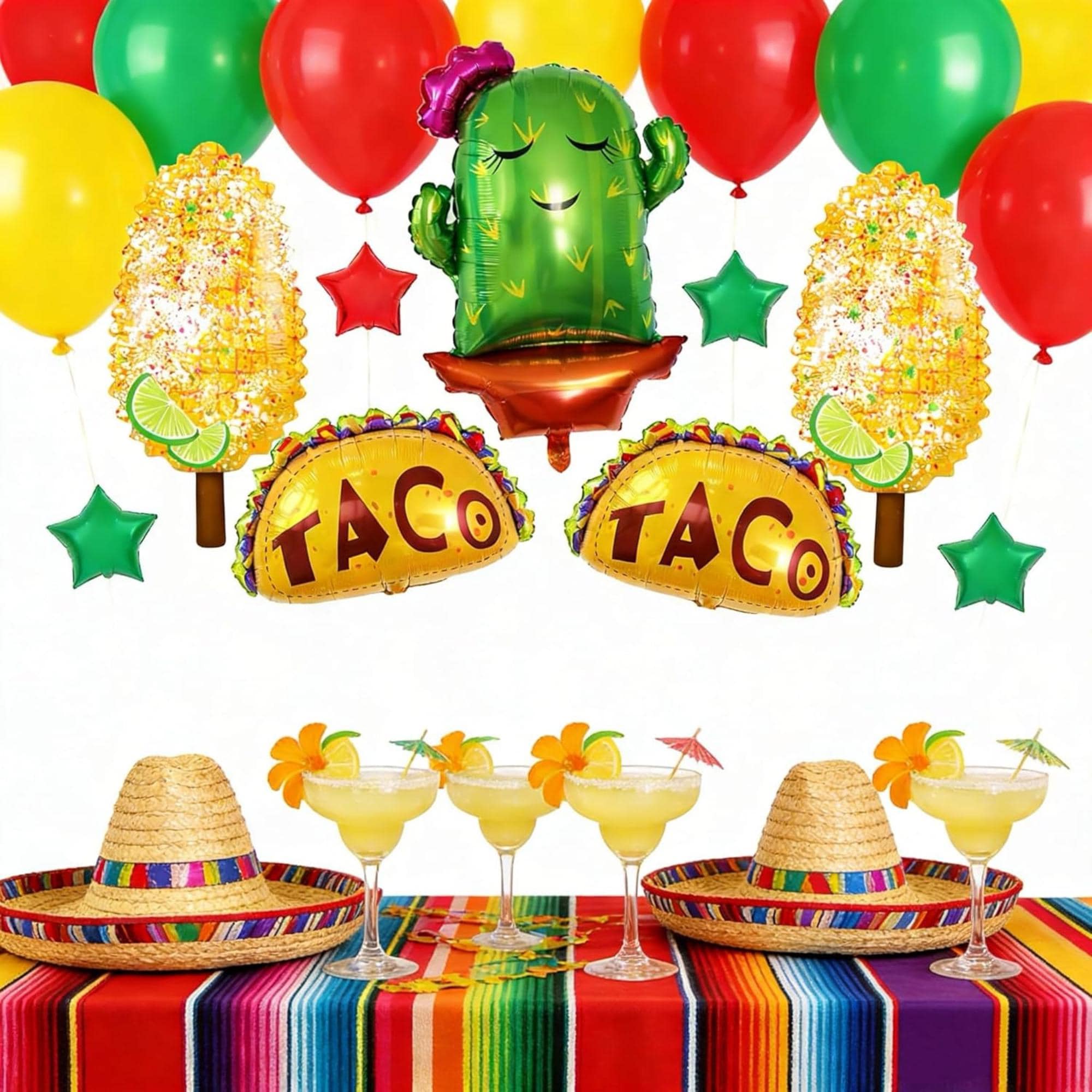 7Pcs Fiesta Taco Cactus Corn Balloon Set Cinco De Mayo Party Decorations Kit