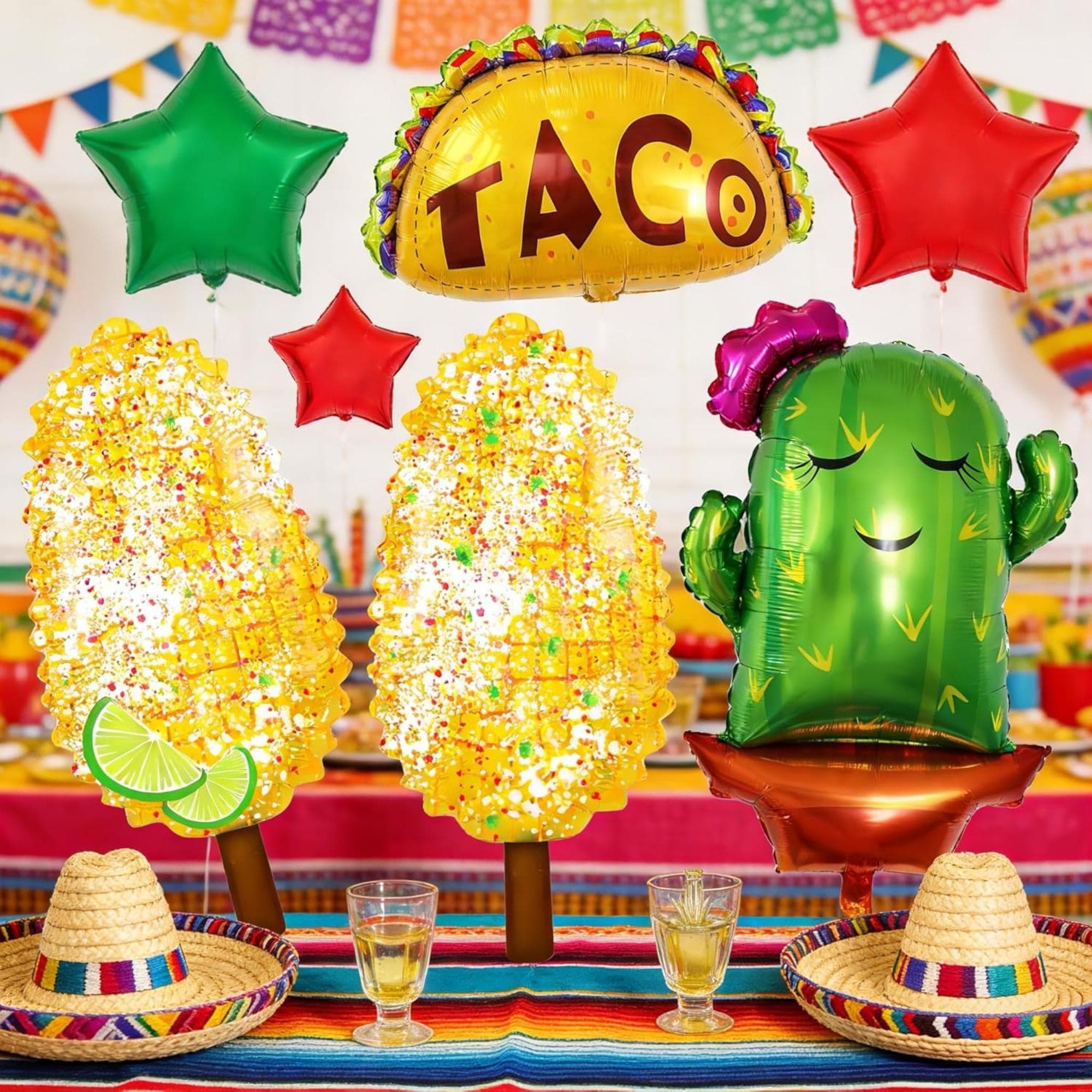 7Pcs Fiesta Taco Cactus Corn Balloon Set Cinco De Mayo Party Decorations Kit