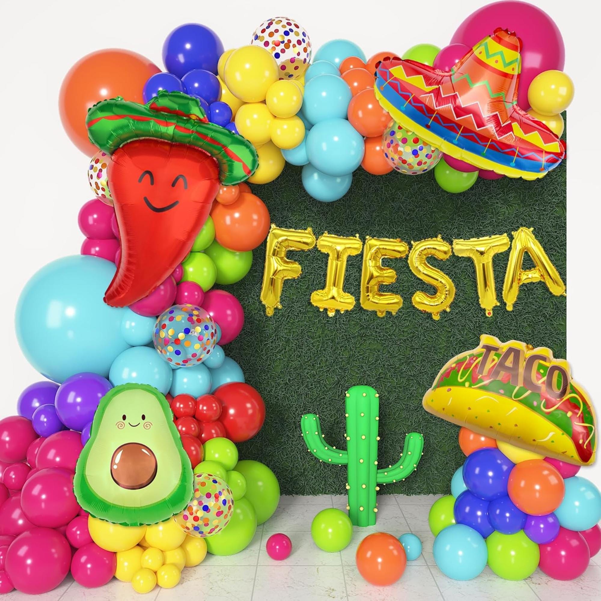 173Pcs Fiesta Balloon Arch Kit Cactus Taco Cinco De Mayo Party Decorations Set