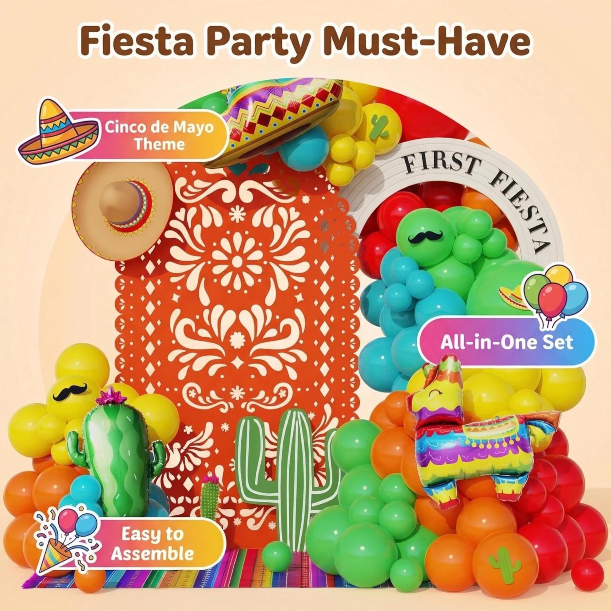174Pcs Fiesta Balloon Arch Kit Taco Cactus Llama Cinco De Mayo Party Decor Set