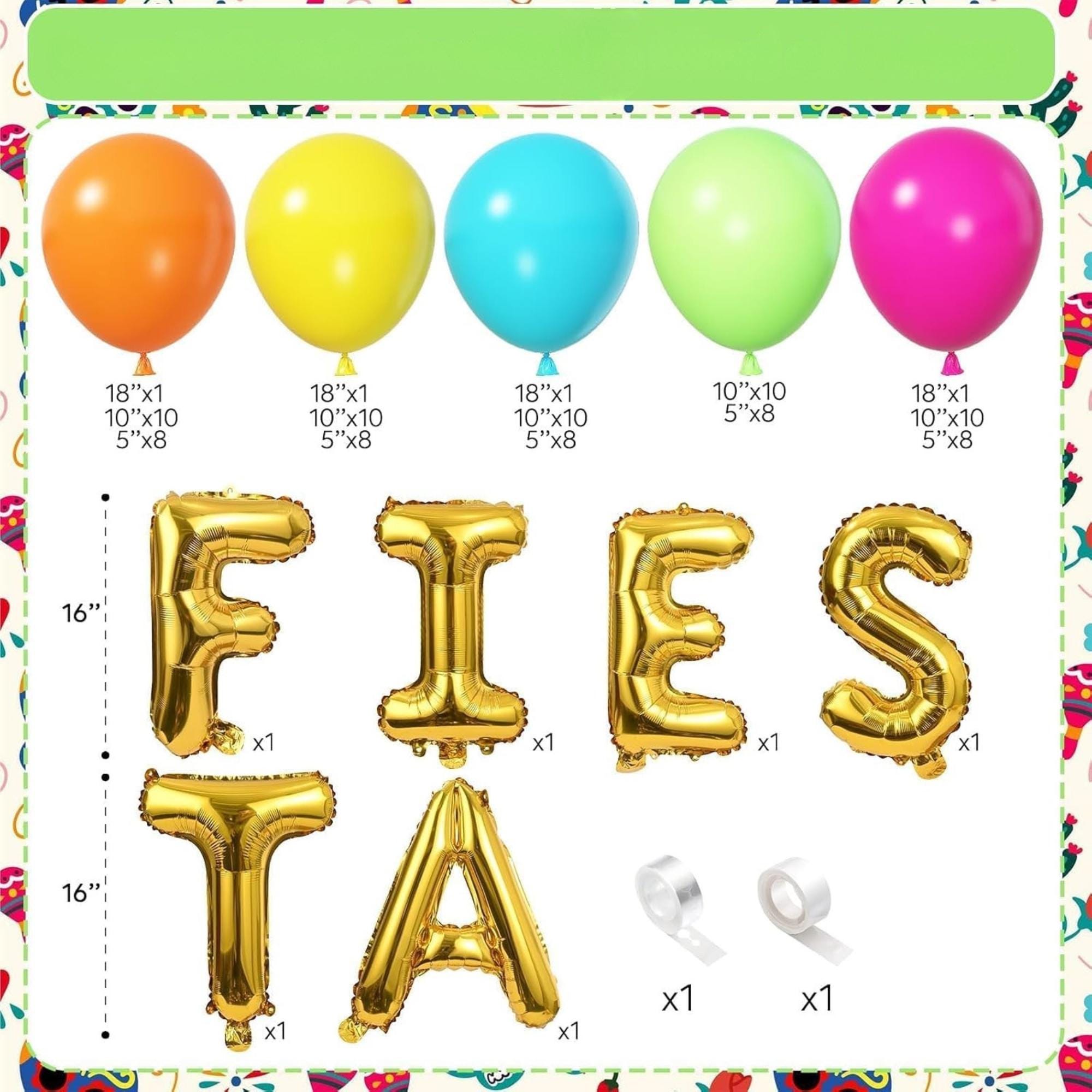 100Pcs Fiesta Balloon Arch Kit Llama Sombrero Rainbow Cinco De Mayo Party Decor