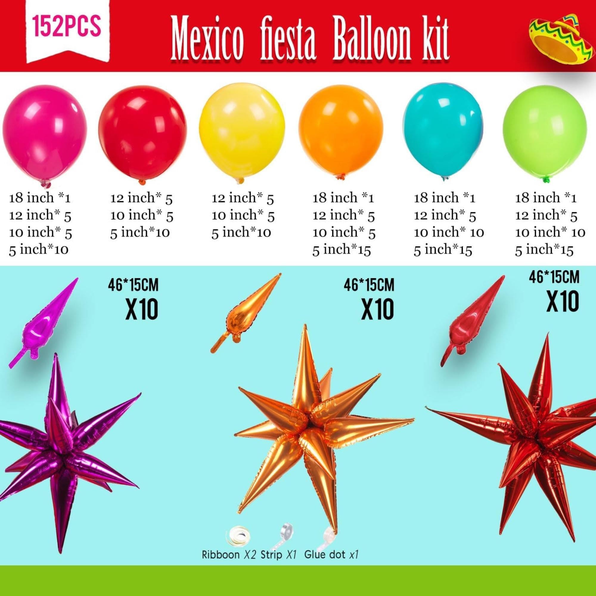 152Pcs Fiesta Balloon Arch Kit Cinco De Mayo Birthday Party Decor Garland Set
