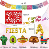 Fiesta Balloon Arch Kit Rainbow Tinsel Banner Taco Cactus Party Decor Set