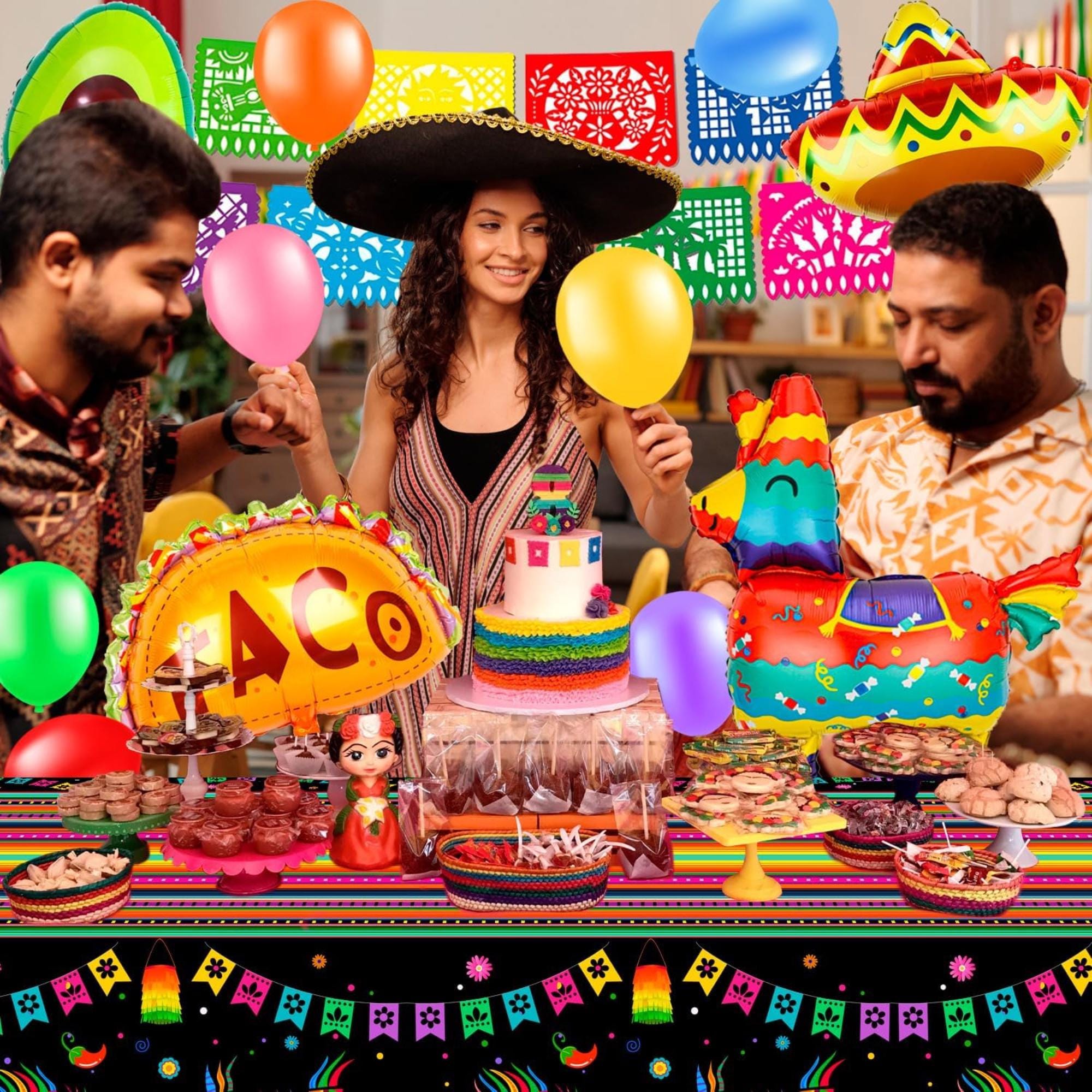 62Pcs Fiesta Party Kit Balloon Arch Banner Tablecloth Cinco De Mayo Decor Set