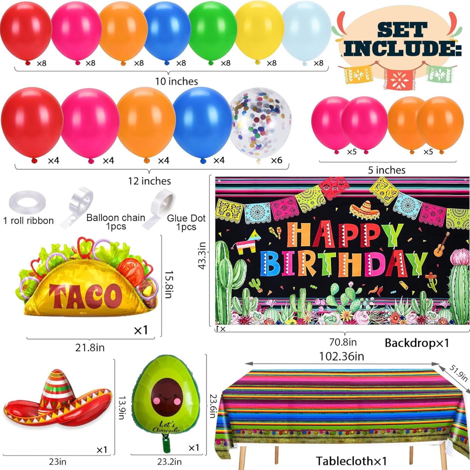 Fiesta Balloon Arch Kit Cinco De Mayo Taco Sombrero Party Decor Set Backdrop