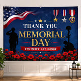 Memorial Day Backdrop Banner, Patriotic Poppy Photo Background, Remembrance Decor