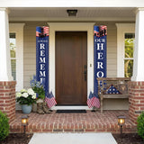 Memorial Day Porch Banner, Always Remember Heroes, Red White Blue Door Decoration
